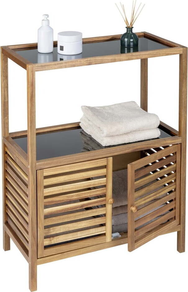 Černá/v přírodní barvě nízká koupelnová skříňka z masivu akácie 67,5x86 cm Fondi – Wenko