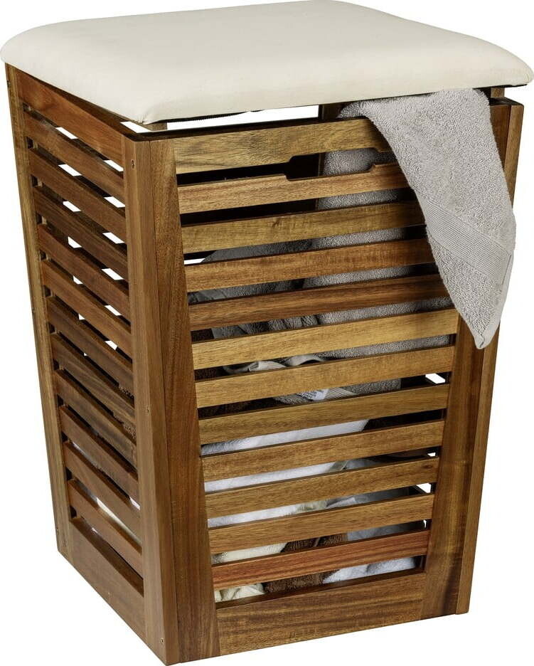 Dřevěný koš na prádlo v tmavě přírodní barvě 55 l Fondi – Wenko