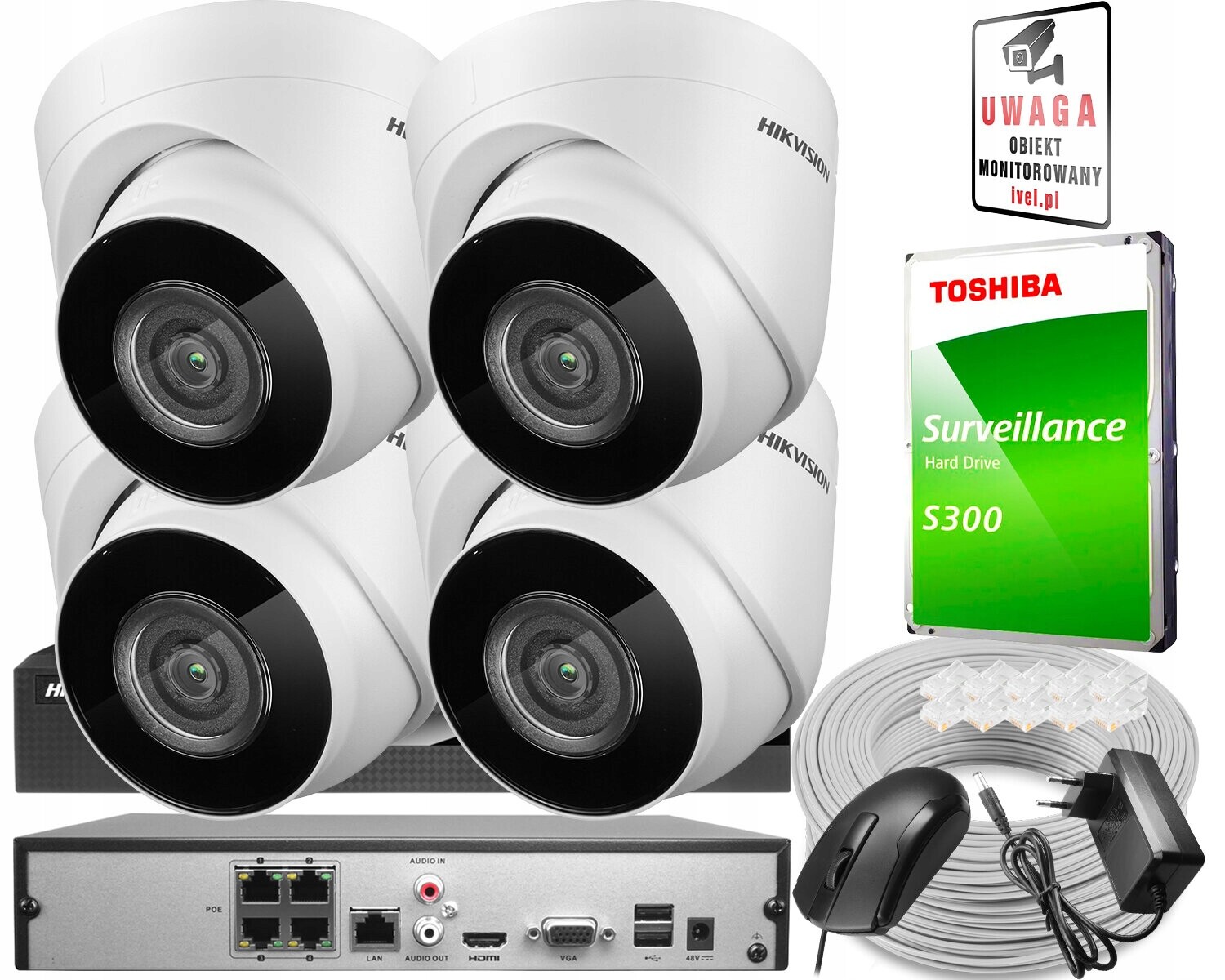 Sada domácích kamer 4x Ip DS-2CD1341G0-I/PL 4 Mpx NVR-4CH-4MP/4P