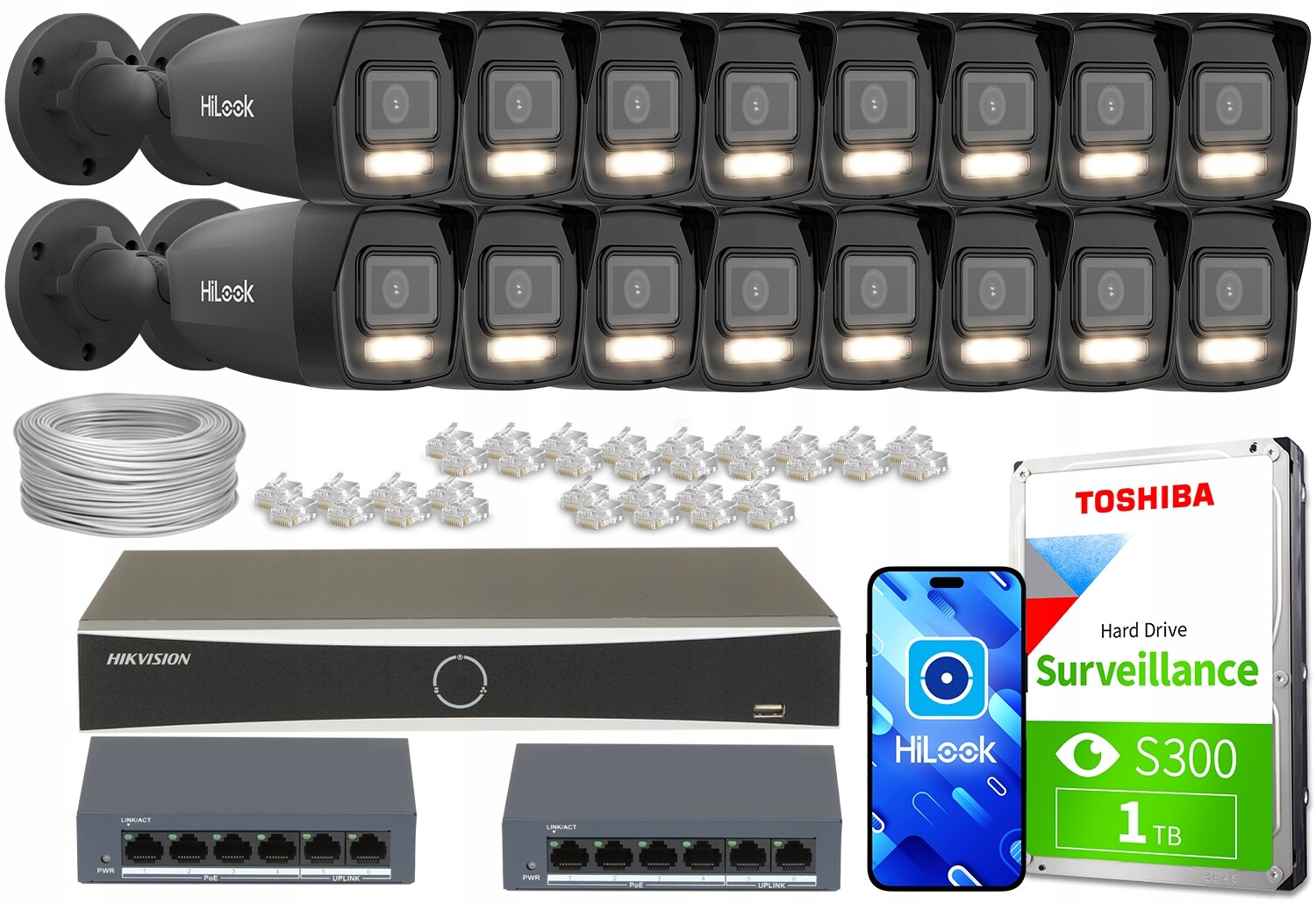 Sada pro monitorování Ip 16x IPCAM-B4-30DL Black 4Mpx Hybrid Light 20m/30m