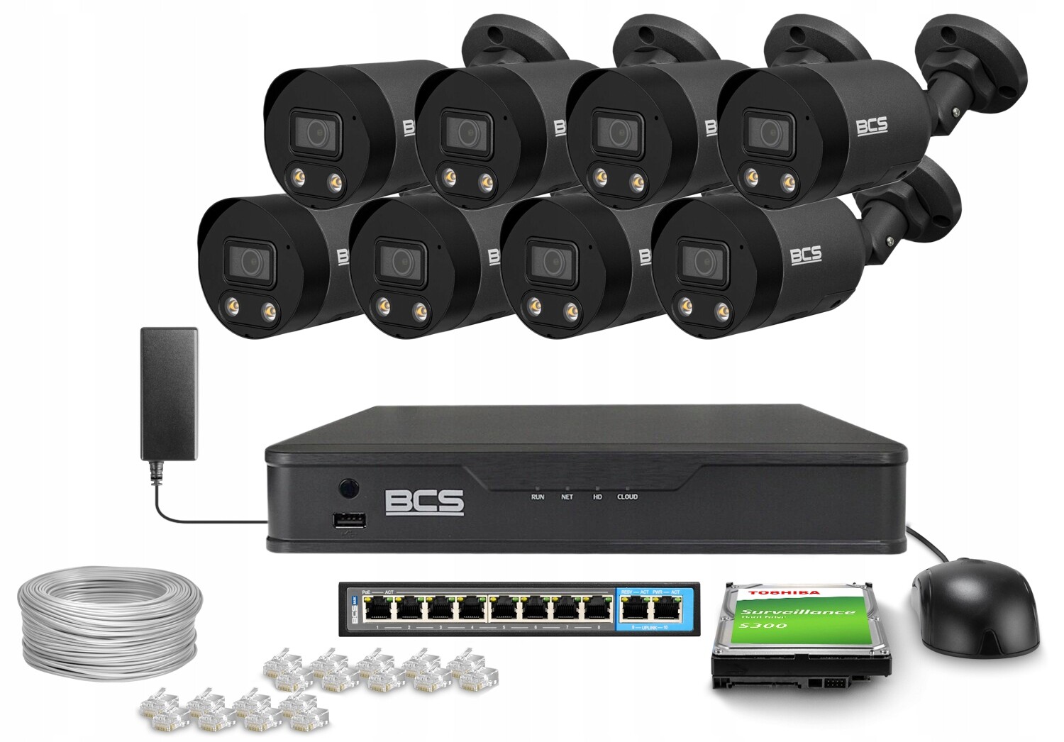 Sada pro monitorování Ip 8x BCS-P-TIP25FSR3L2-AI2-G 5Mpx Ir 30 m White Wdr