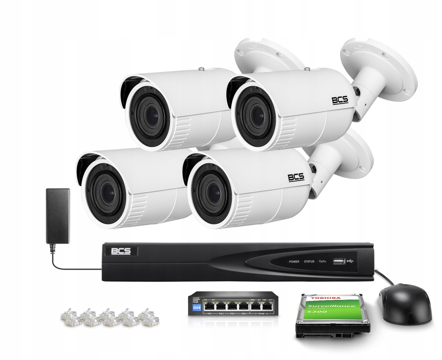 Sada pro monitorování Ip 4x BCS-V-TIP45VSR5 5Mpx 0.005Lux 120dB Ir 50 m Bcs