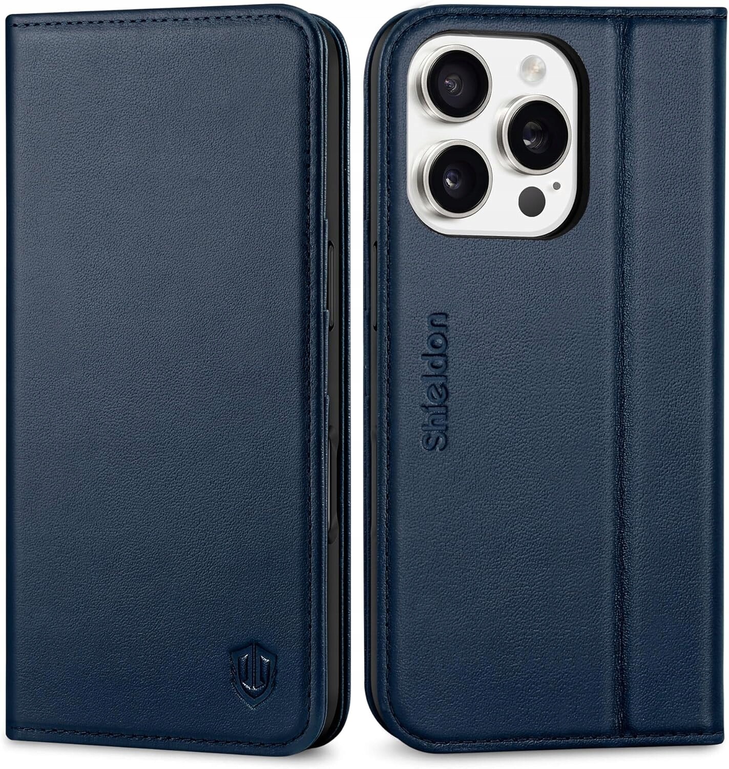 Pouzdro s klopou Kožená peněženka Shieldon pro Apple iPhone 16 Pro Max Tmavě modrá