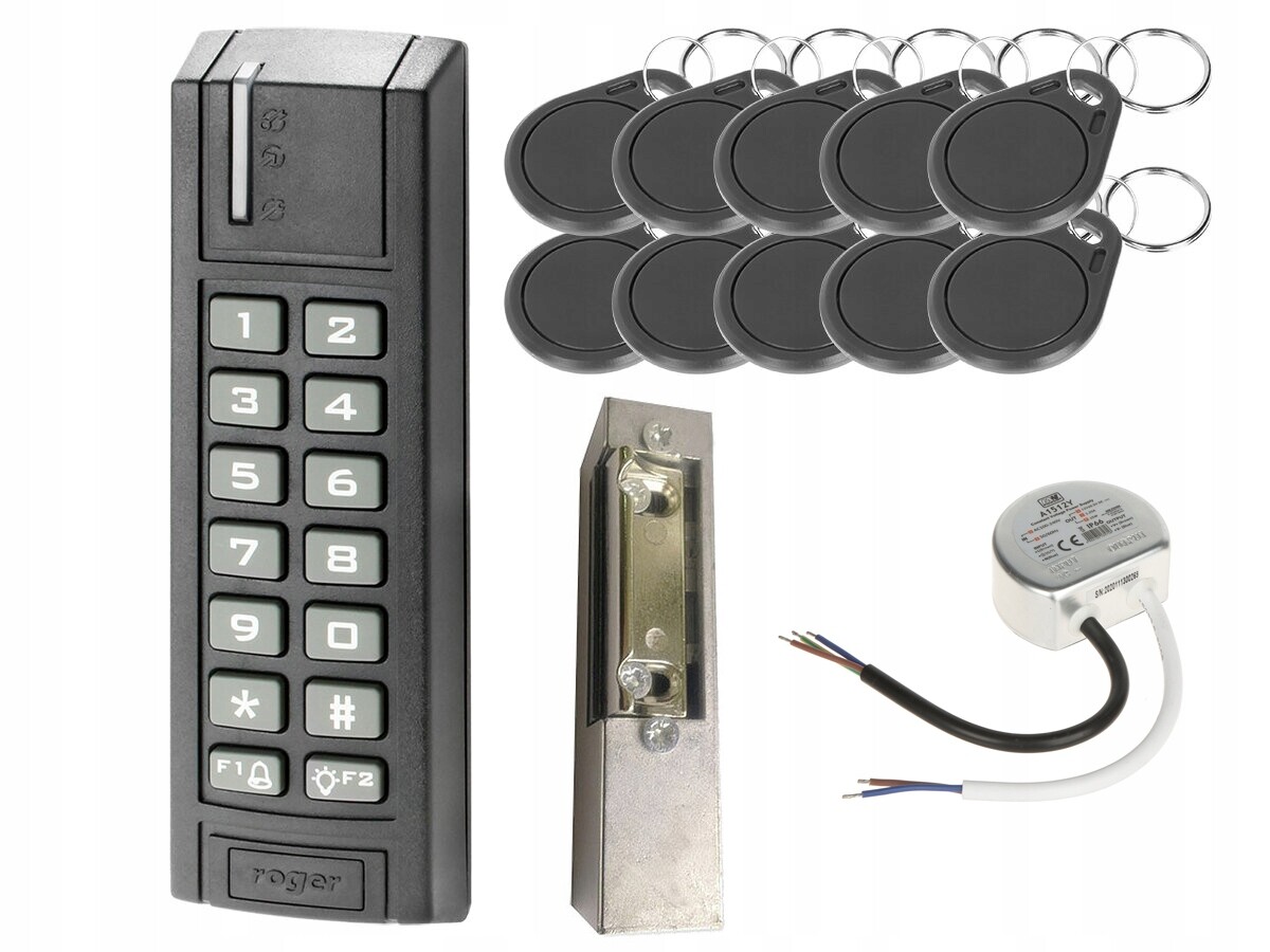 Sada kontroly přístupu Roger Zámek PRT12EM-G Karta Elektrozávěs Napájecí zdroj