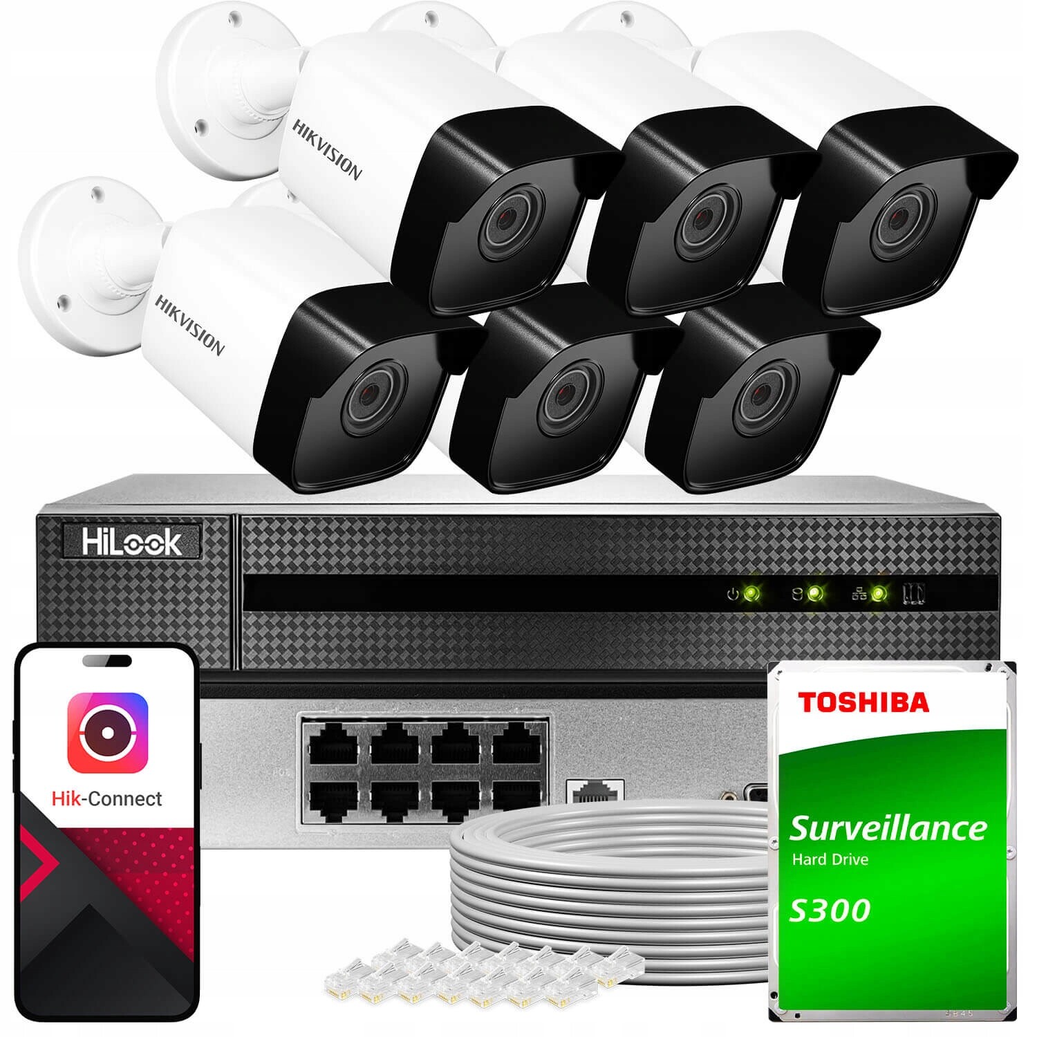 Sada pro monitorování Ip 6x IPCAM-B4/DS-2CD1041G0-I/PL (2.8MM) 4Mpx Ir 30 m