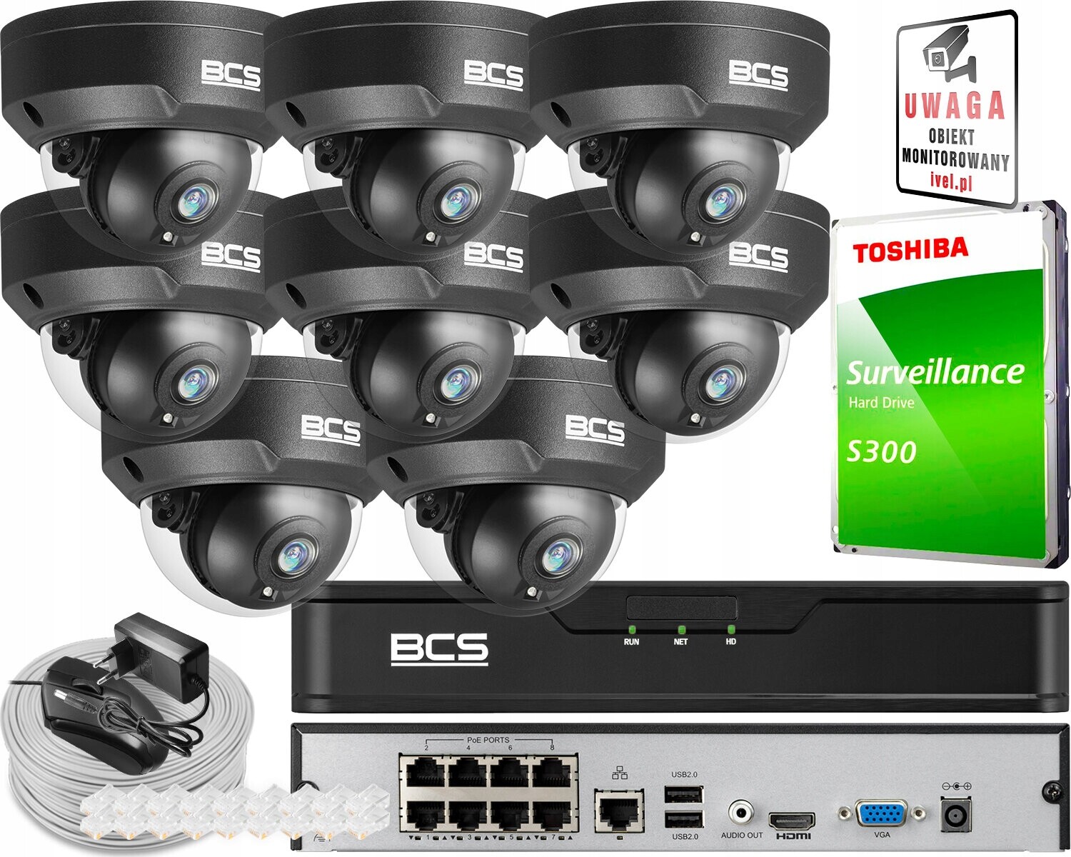Ip monitorovací sada 8x BCS-P-DIP25FSR3-Ai2-G 5Mpx IK10 Ir 30 m audio