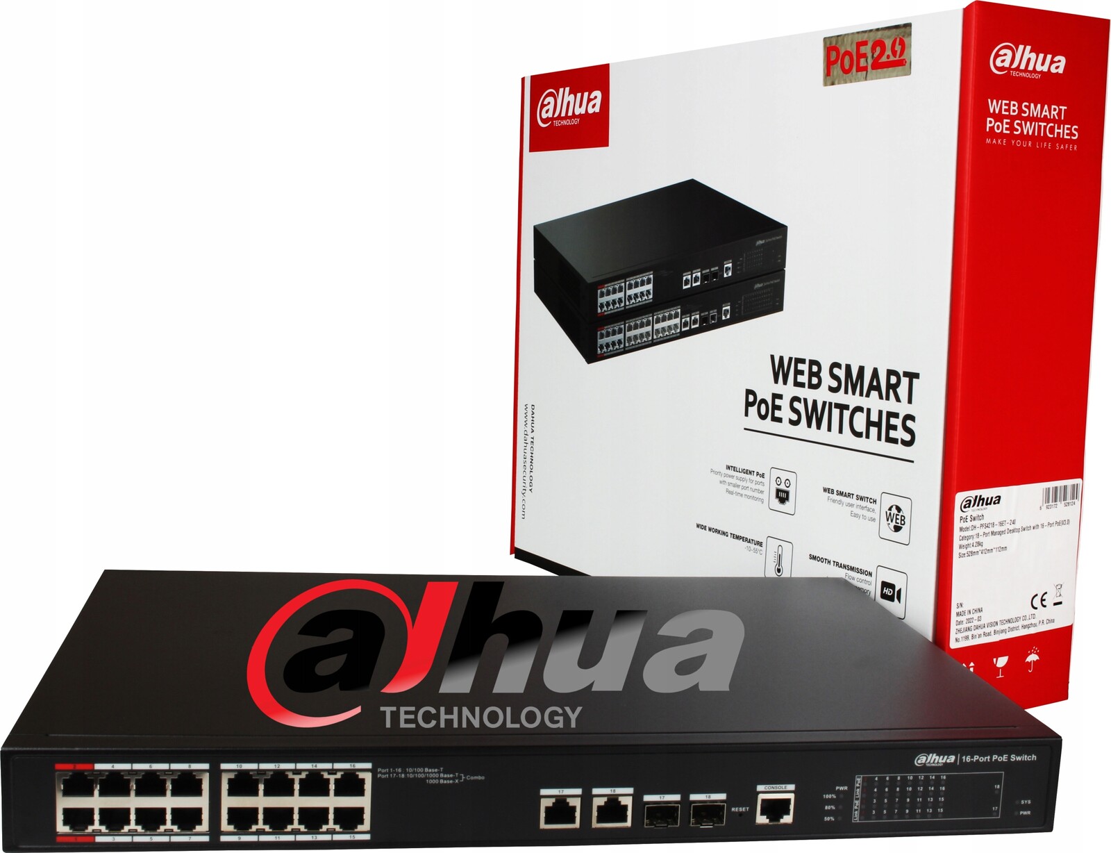 Switch PoE PFS4218-16ET-240 16-portový Sfp Dahua Rack 19 1U