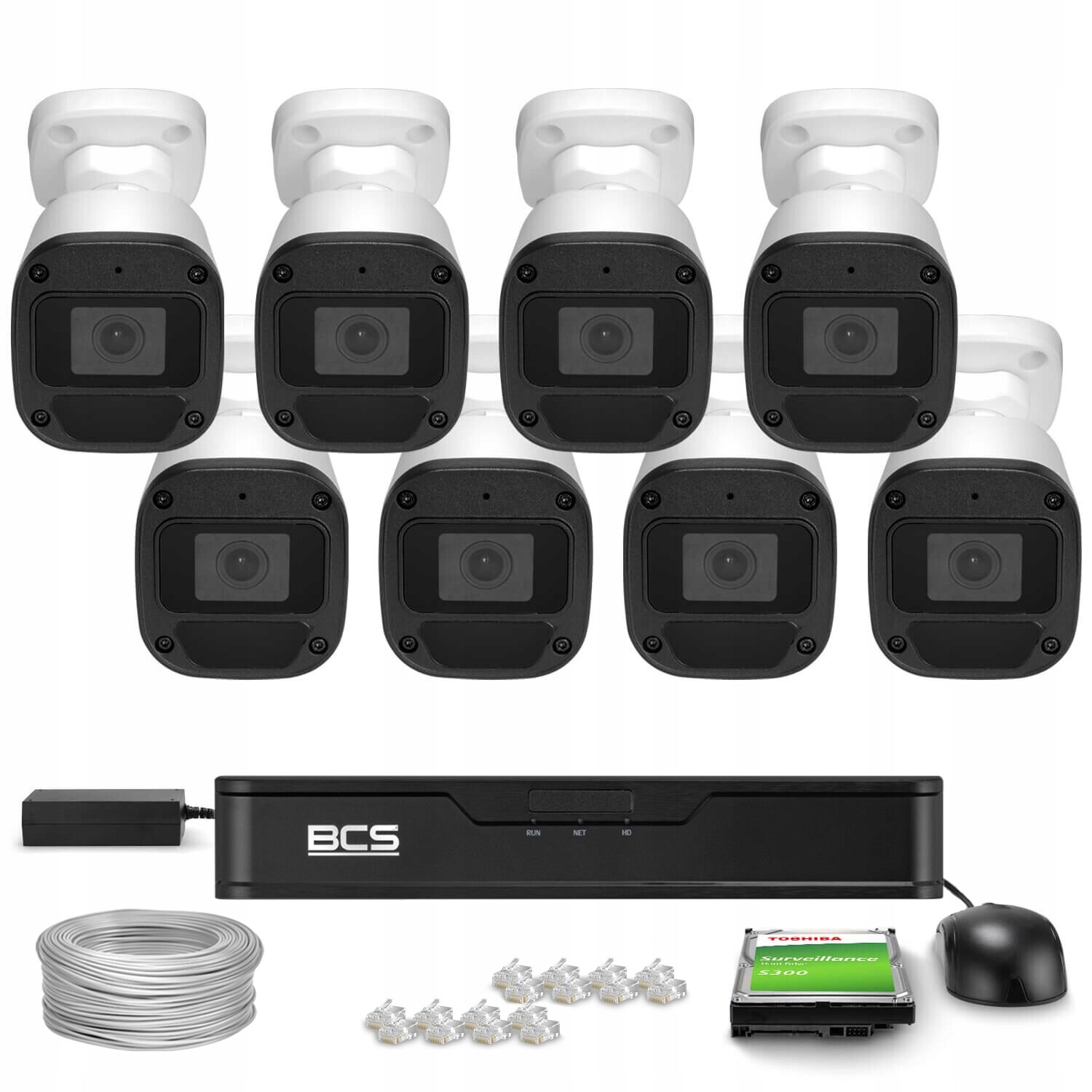 Sada pro monitorování Ip kamery 8x BCS-B-TIP15FR3(2.0) 5Mpx Ir 30 m PoE 1TB