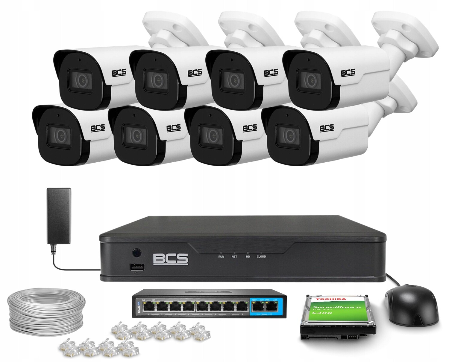 Sada pro monitorování Ip 8x BCS-P-TIP24FSR4-Ai2 4Mpx Ir 40 m Wdr Ai