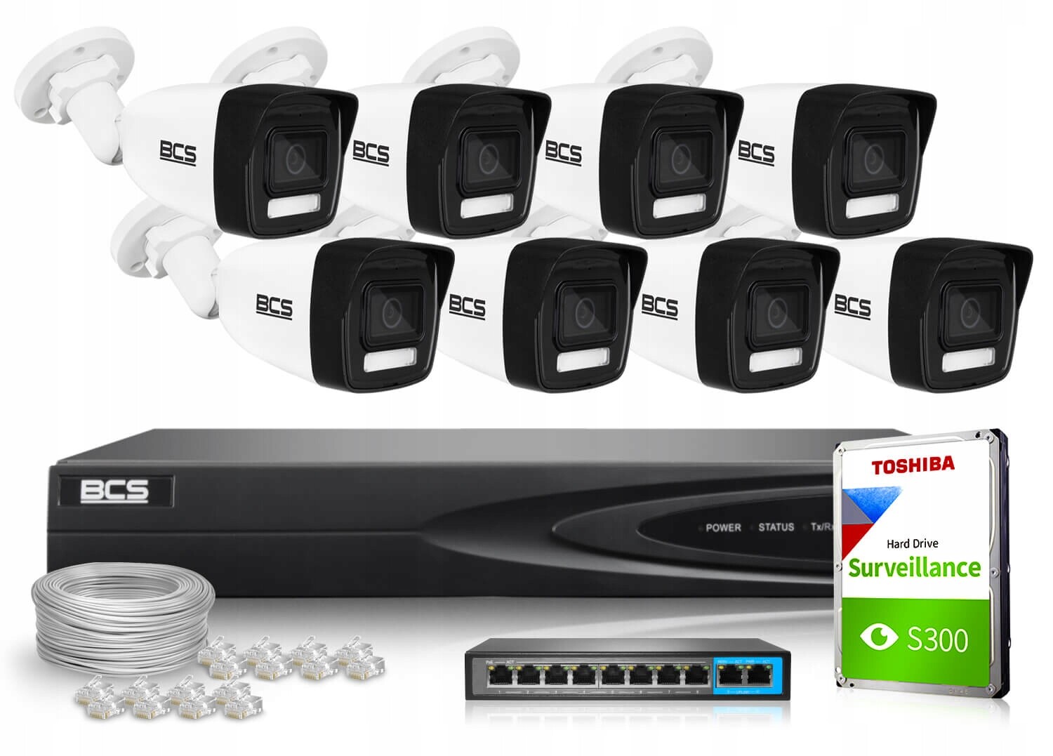 Ip monitorovací sada 8x BCS-V-TIP16FSR3L3(2) 5Mpx 1TB H265 2.8mm Ir 30m