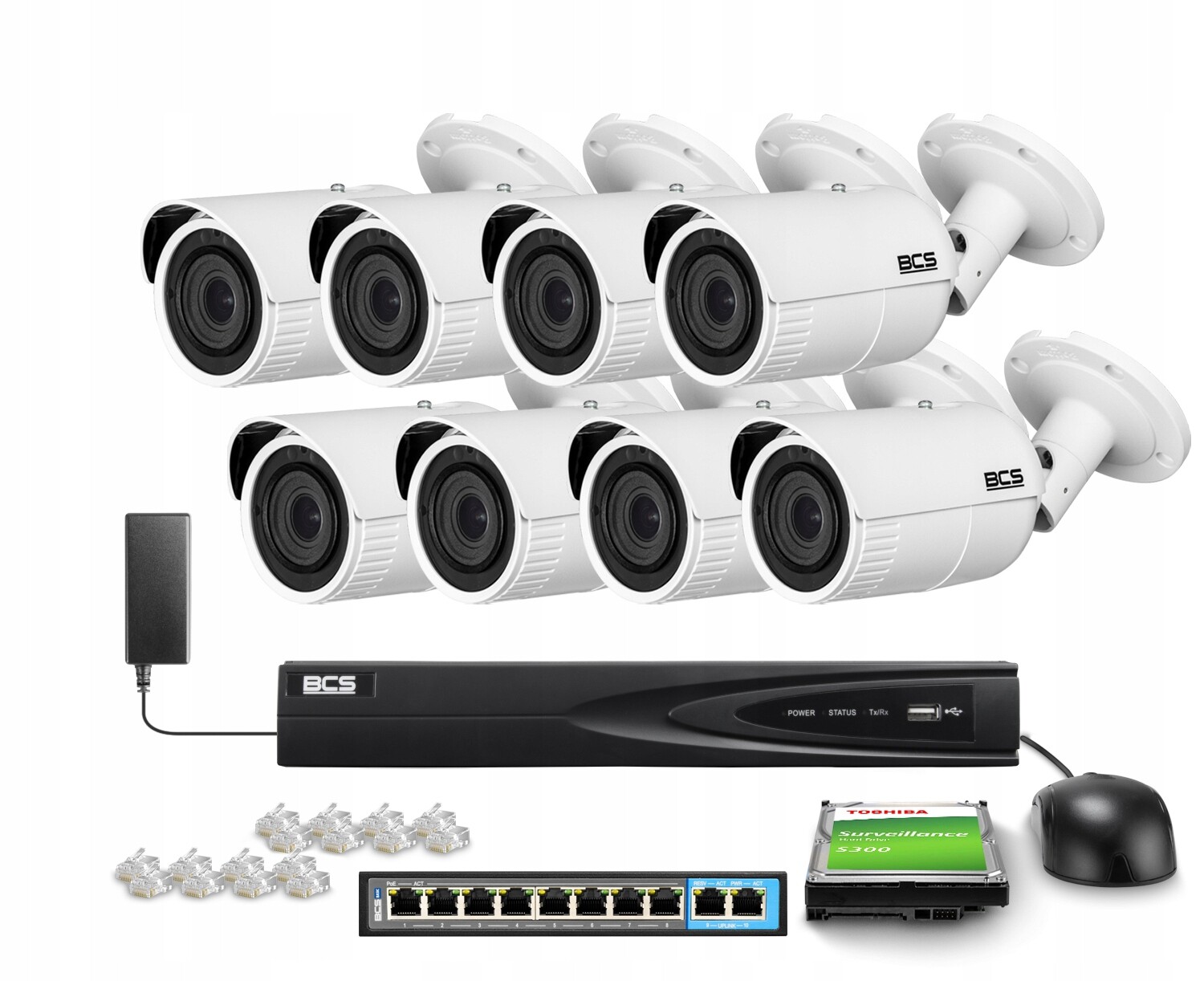 Sada pro monitorování Ip 8x BCS-V-TIP45VSR5 5Mpx 0.005Lux 120dB Ir 50 m Bcs