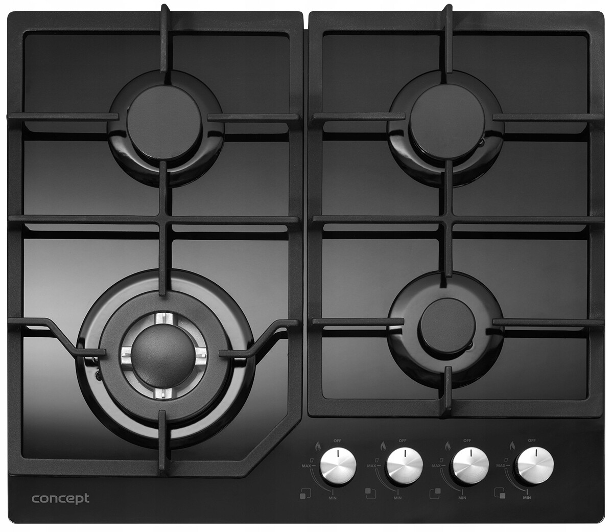 Plynová varná deska Concept PDV7460bc 4pólový hořák Wok tvrzené sklo litinové rus