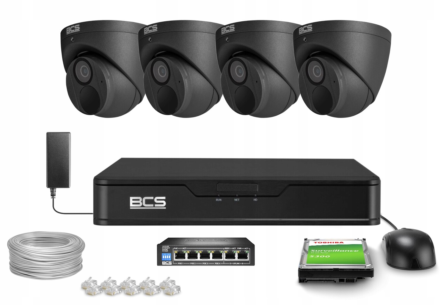Sada pro monitorování Ip 4x BCS-P-EIP28FWR3-AI2-G 8Mpx Ir 30 m Wdr Ai