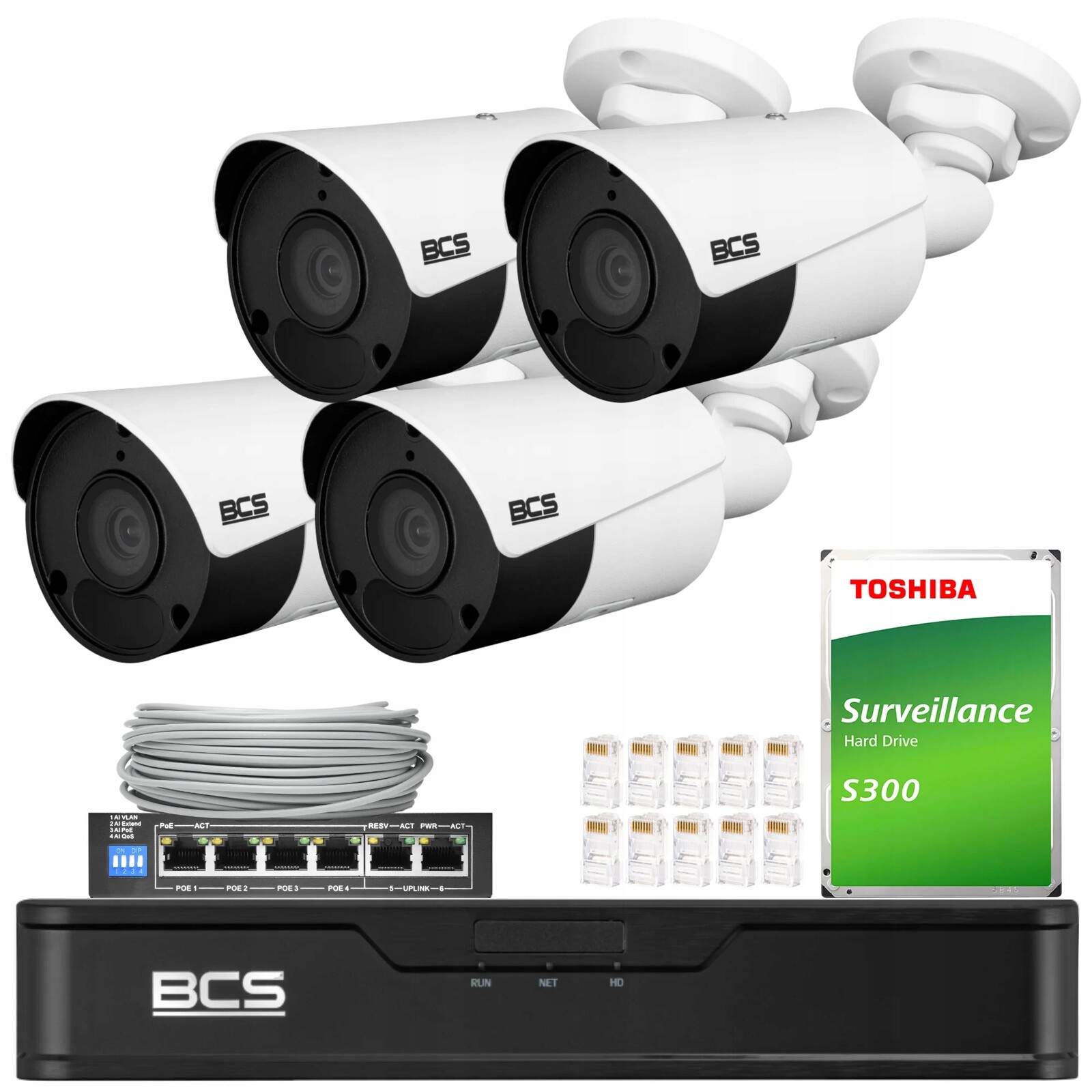 Sada pro monitorování Ip kamery 4x BCS-P-TIP15FSR5 5Mpx Ir 50m Rekordér