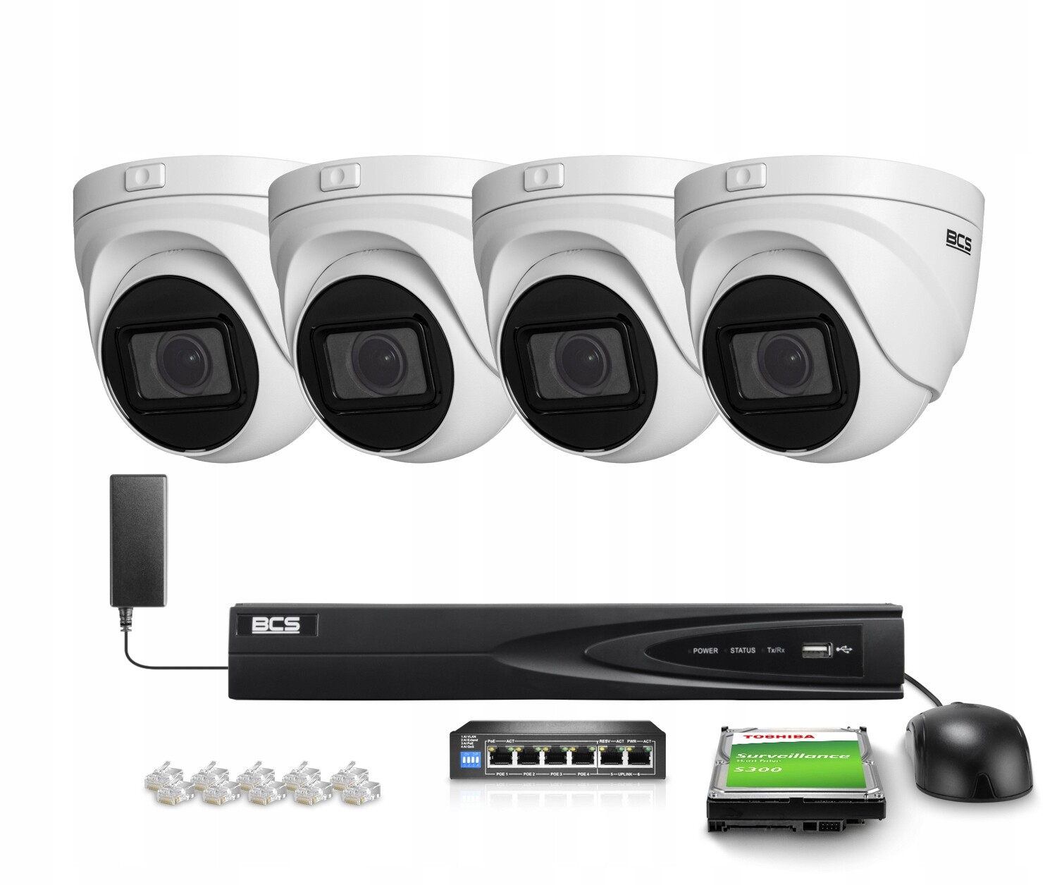 Sada pro monitorování Ip 4x BCS-V-EIP45VSR3 5Mpx Ir 30m detekce pohybu Bcs