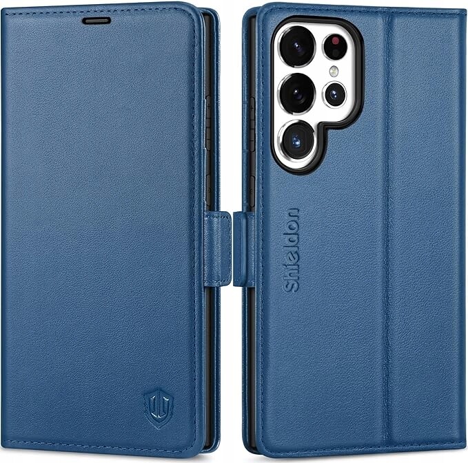 Pouzdro s klopou Kožená peněženka Shieldon pro Samsung Galaxy S25 Ultra modrá
