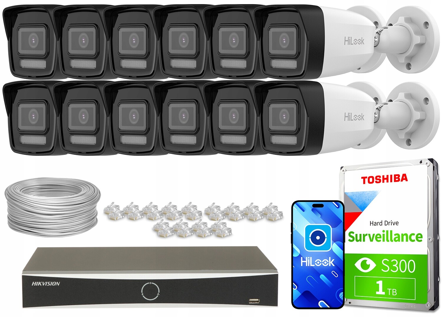 Sada pro monitorování Ip 12x IPCAM-B2-30DL 2mpx DS-7616NXI-K2/16P(D)