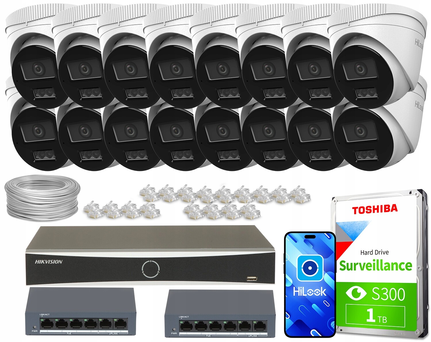 Sada pro monitorování Ip 16x IPCAM-T2-30DL FullHD Dual-Light 30 m