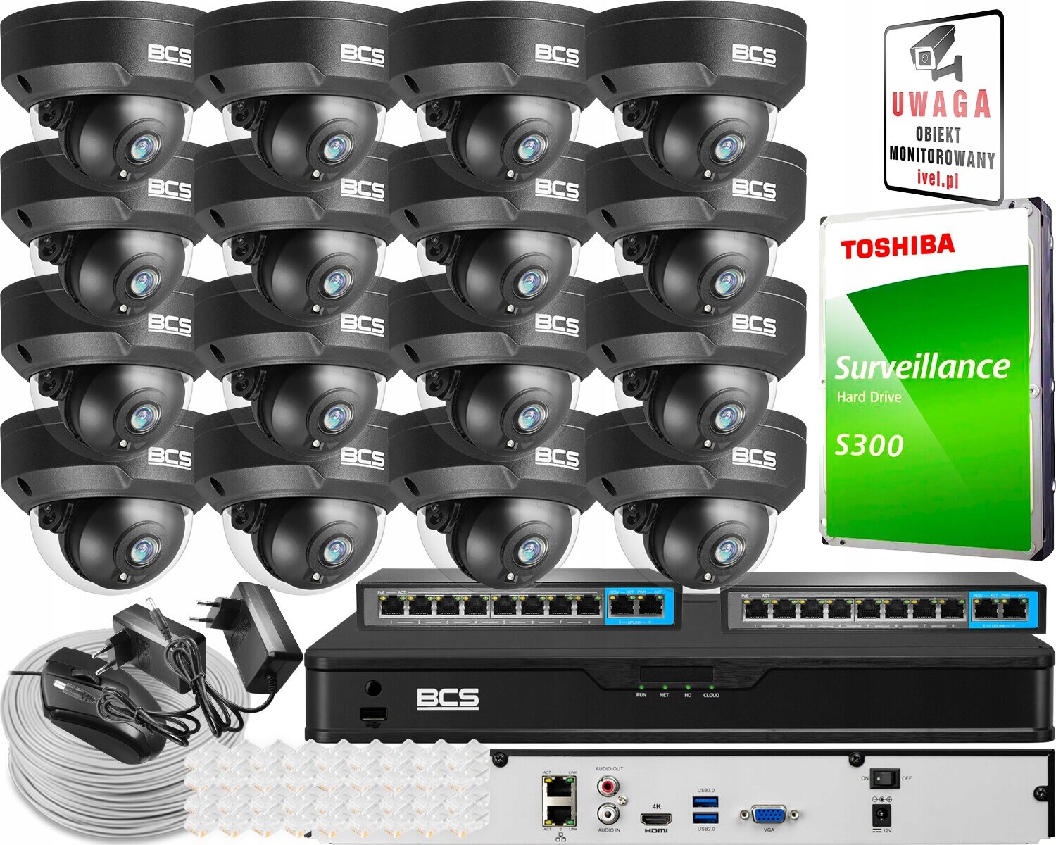 Ip monitorovací sada 16x BCS-P-DIP25FSR3-Ai2-G 5Mpx Ir 30 m odolná proti vandalismu