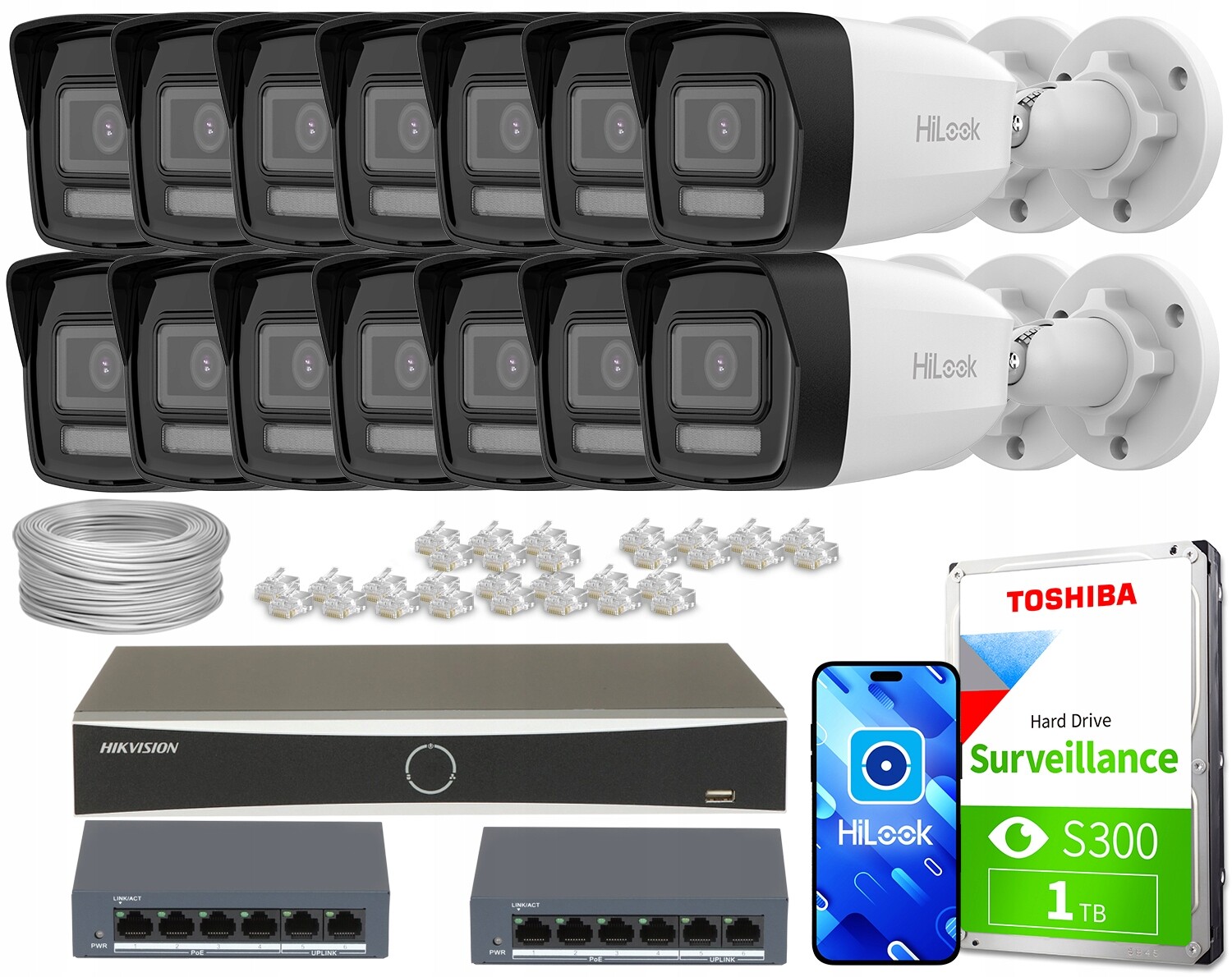 Sada pro monitorování Ip 14x IPCAM-B2-30DL Full Hd PoE Hybrid Light 20/30 m