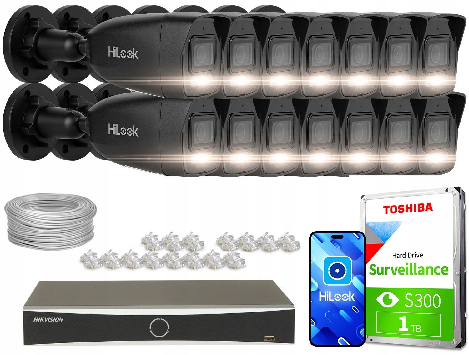 Sada pro monitorování Ip 14x IPCAM-B4-30DL Black 4Mpx DS-7616NXI-K2/16P(D)