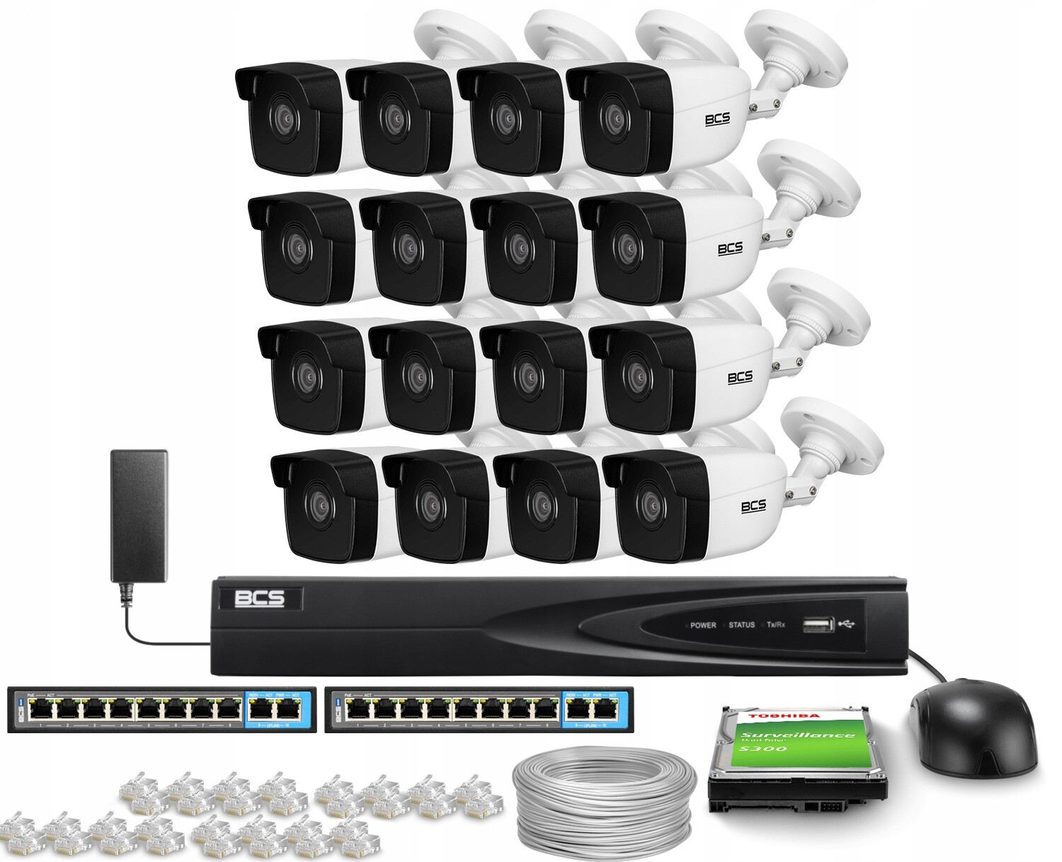 Monitorovací sada 16x kamera BCS-V-TIP14FWR3 4Mpx Ir 30 m Bcs