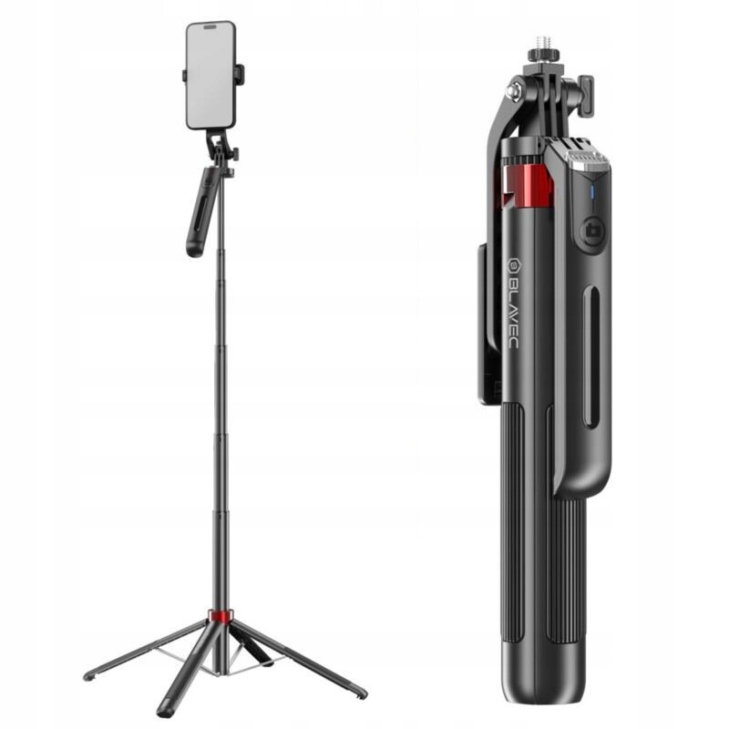 Držák Selfie Stick Tripod s dálkovým ovládáním pro telefon dlouhý vysoký 1,8m čern