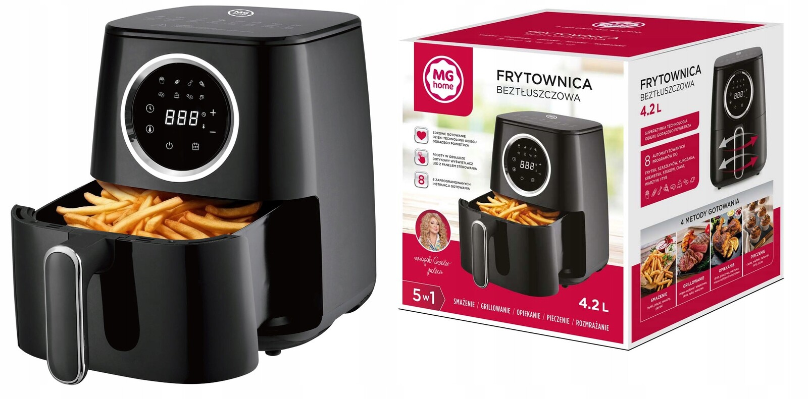Beztuková Fritéza Mg Magda Gessler Fritéza Air Fryer 4,2 l 5v1
