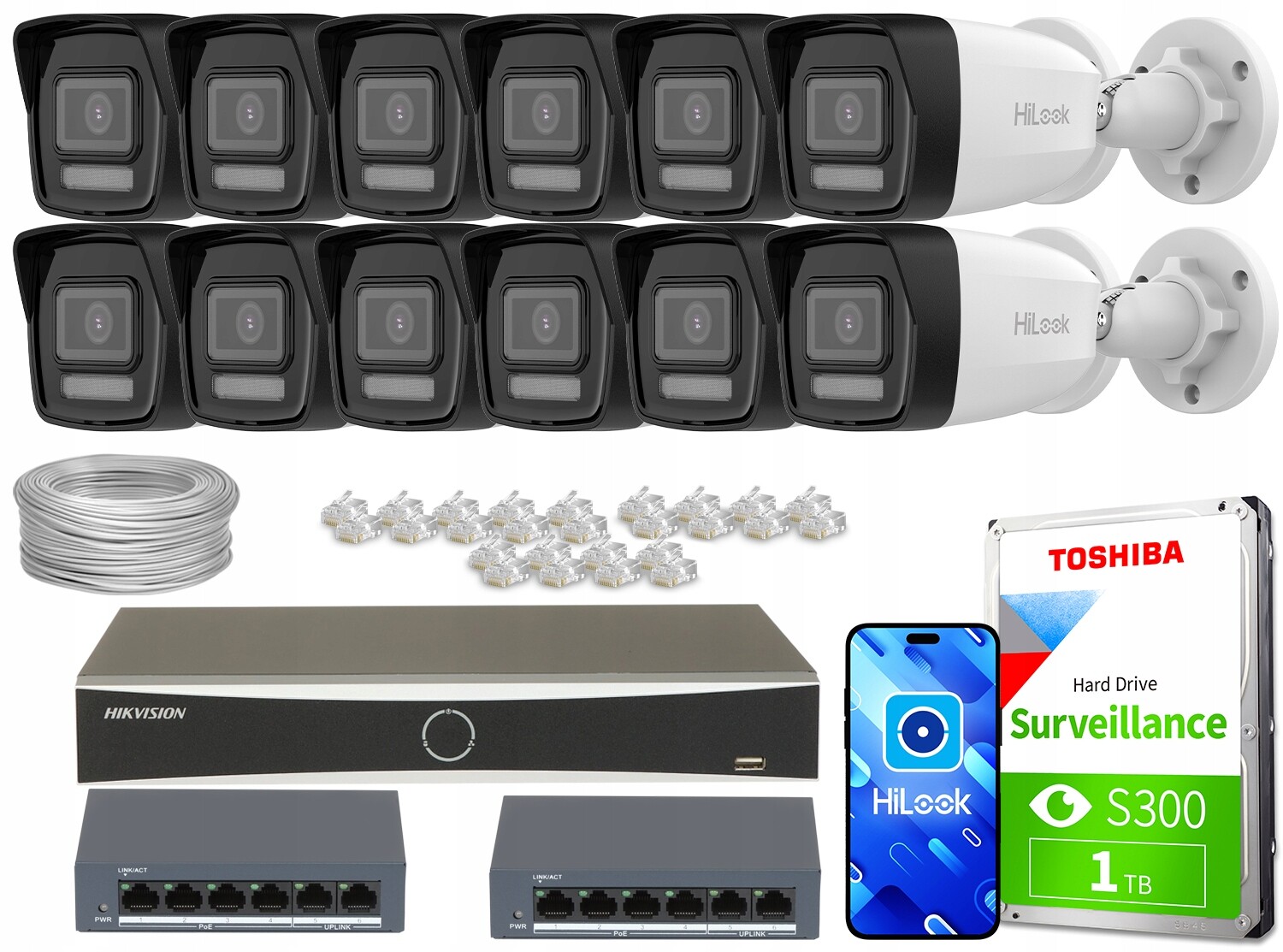 Sada pro monitorování Ip 12x IPCAM-B2-30DL Full Hd PoE Hybrid Light 20/30 m