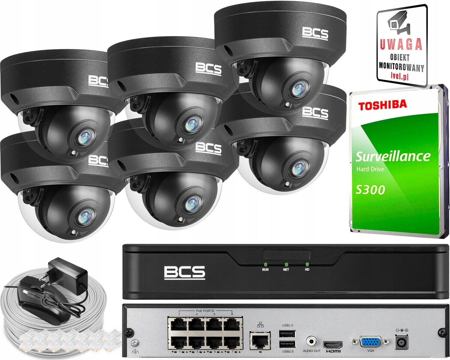 Ip monitorovací sada 6x BCS-P-DIP25FSR3-Ai2-G 5Mpx Ir 30 m odolná proti vandalismu