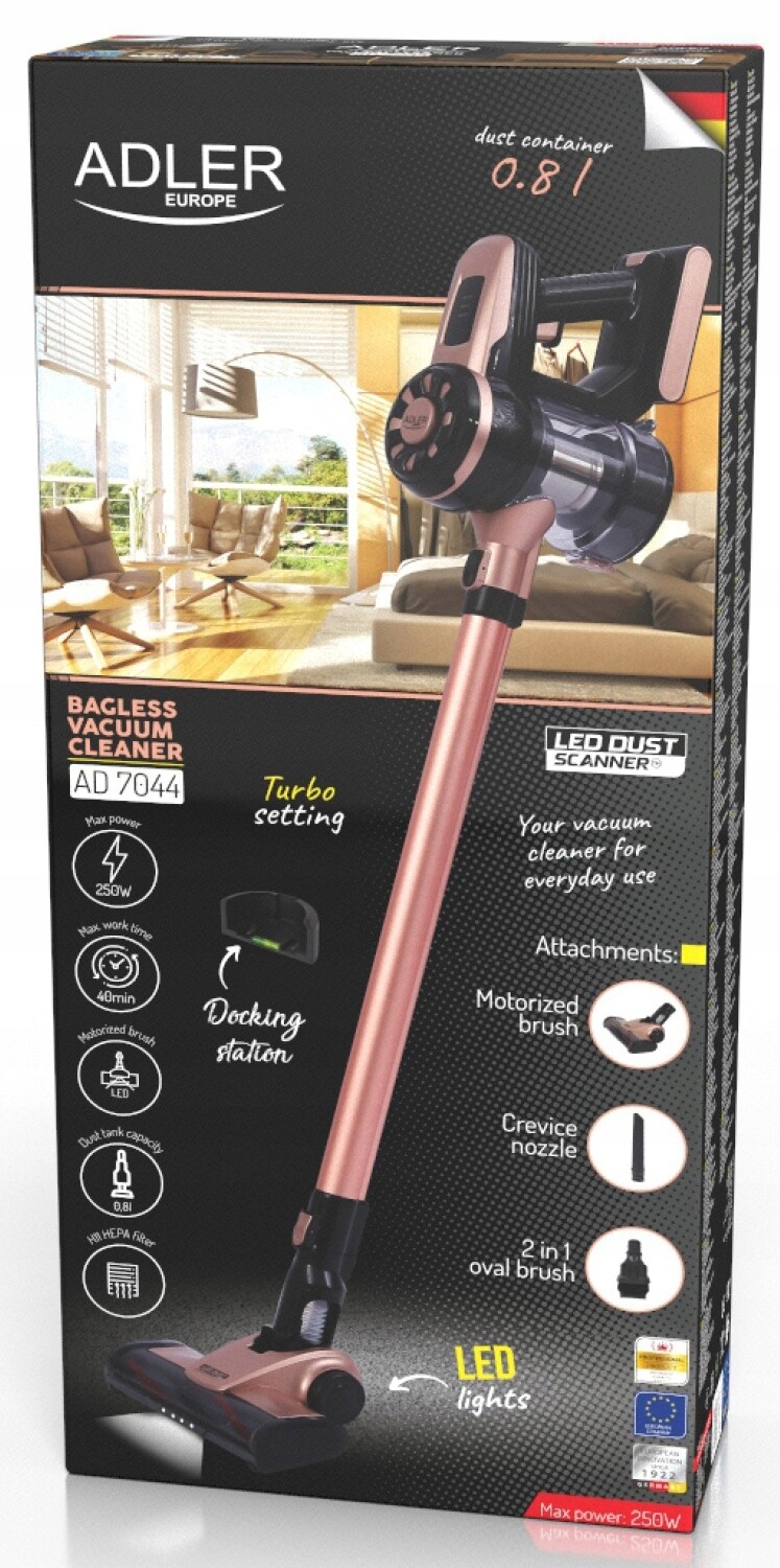 Tyčový Vysavač Adler Ad 7044 Turbo Bezsáčkový 3 nástavce Držáky 250W