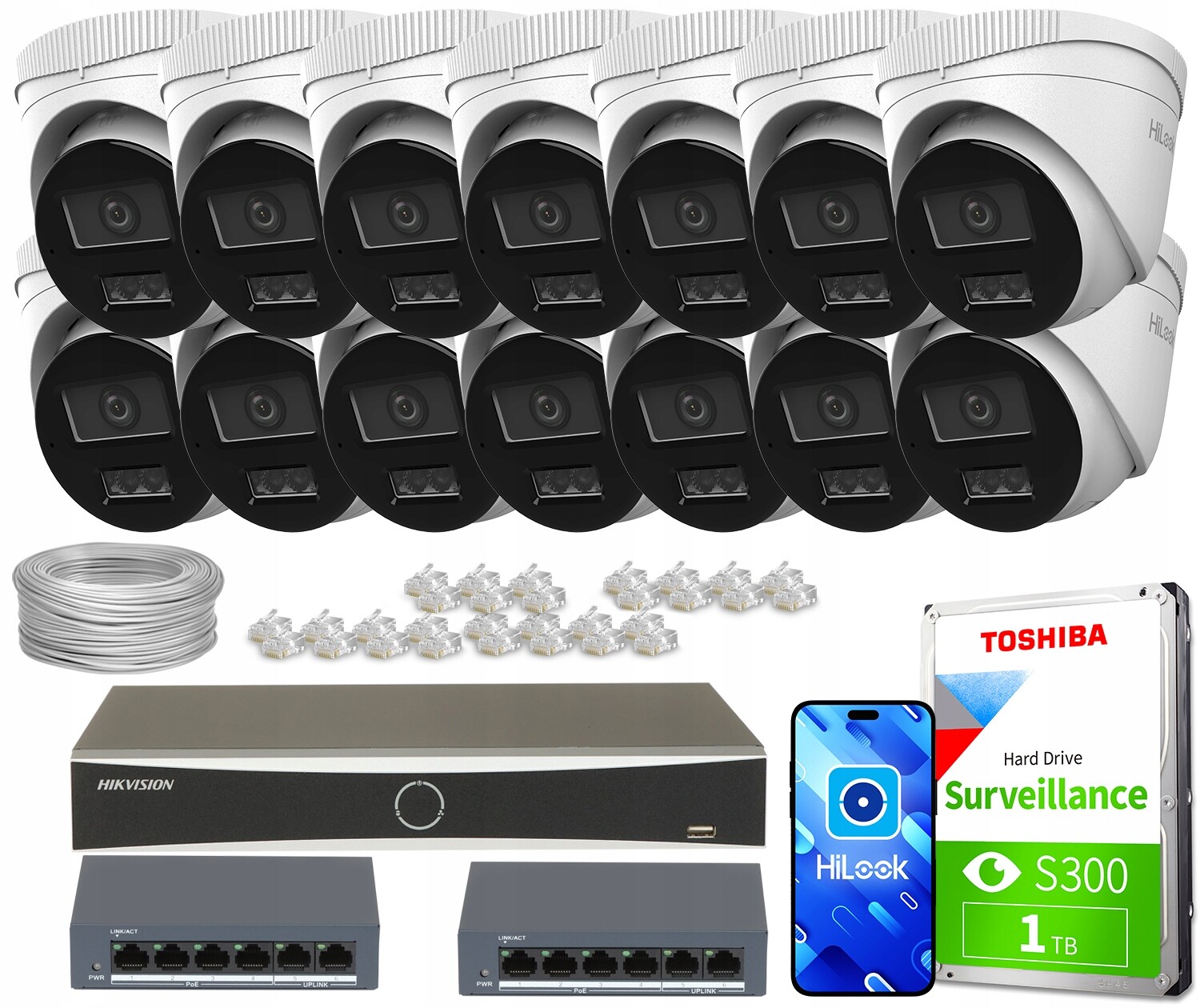 Sada pro monitorování Ip 14x IPCAM-T2-30DL FullHD Dual-Light 30 m