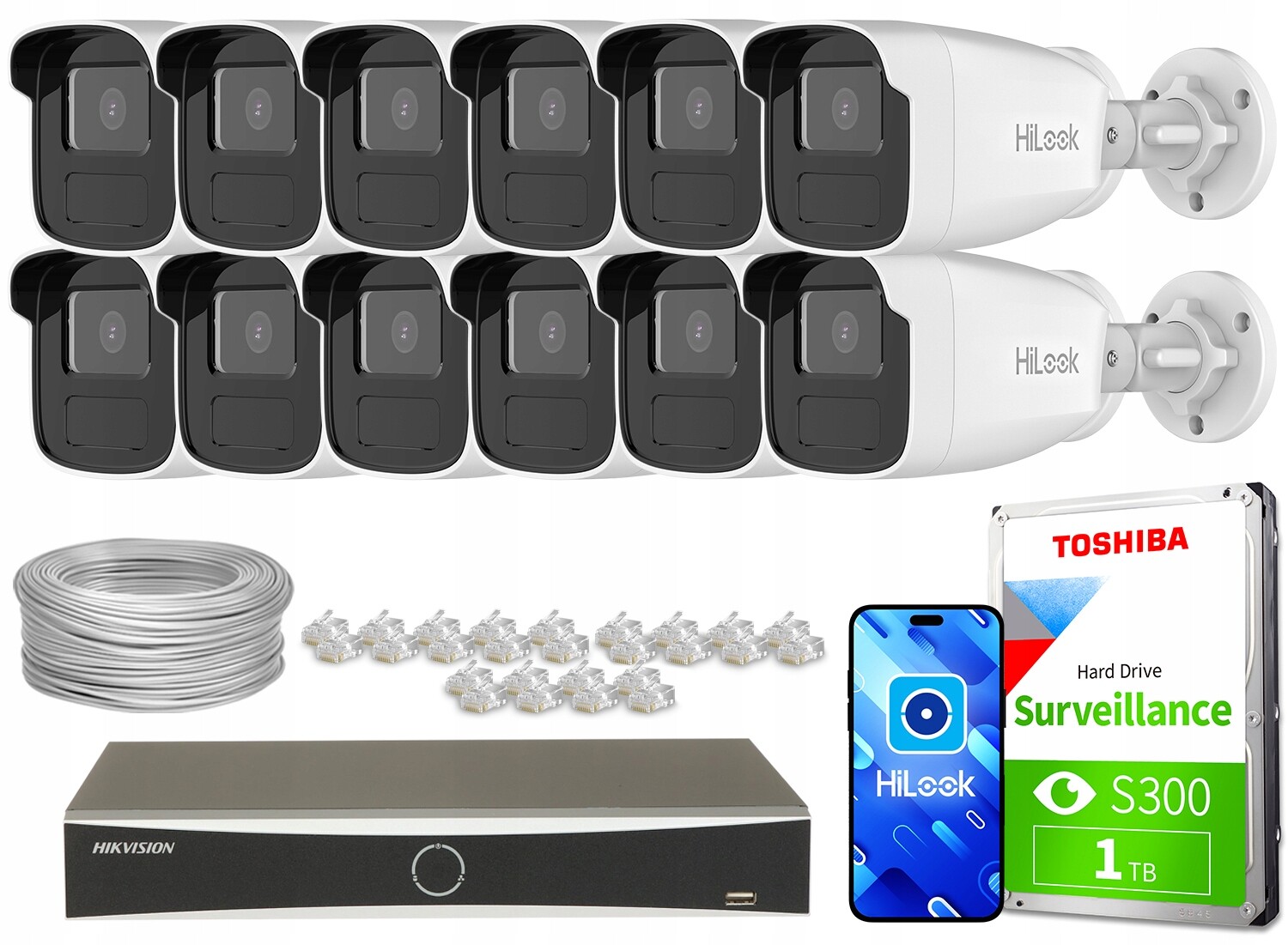 Sada pro monitorování Ip 12x IPCAM-B2-50IR 2mpx IR50m DS-7616NXI-K2/16P(D)