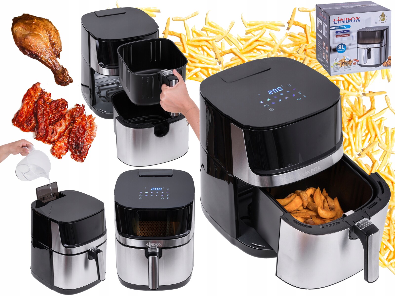 Beztuková Fritéza Linbox O Objemu 5507 8 Litrů S 2 Topnými Tělesy A Funkcí Páry