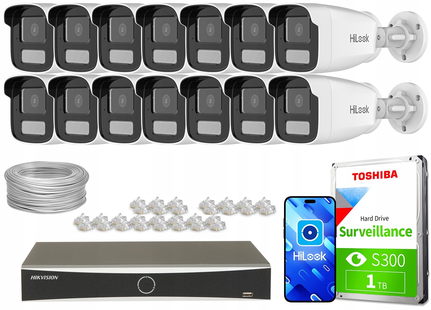 Sada pro monitorování Ip 14x IPCAM-B4-30DL 4Mpx 1x DS-7616NXI-K2/16P(D)