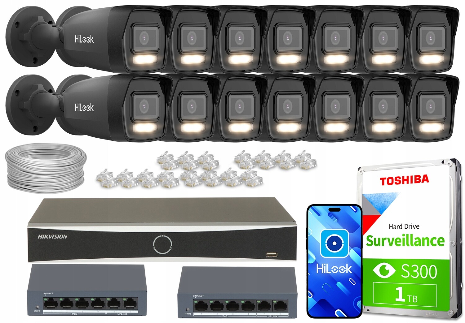 Sada pro monitorování Ip 14x IPCAM-B4-30DL Black 4Mpx Hybrid Light 20m/30m