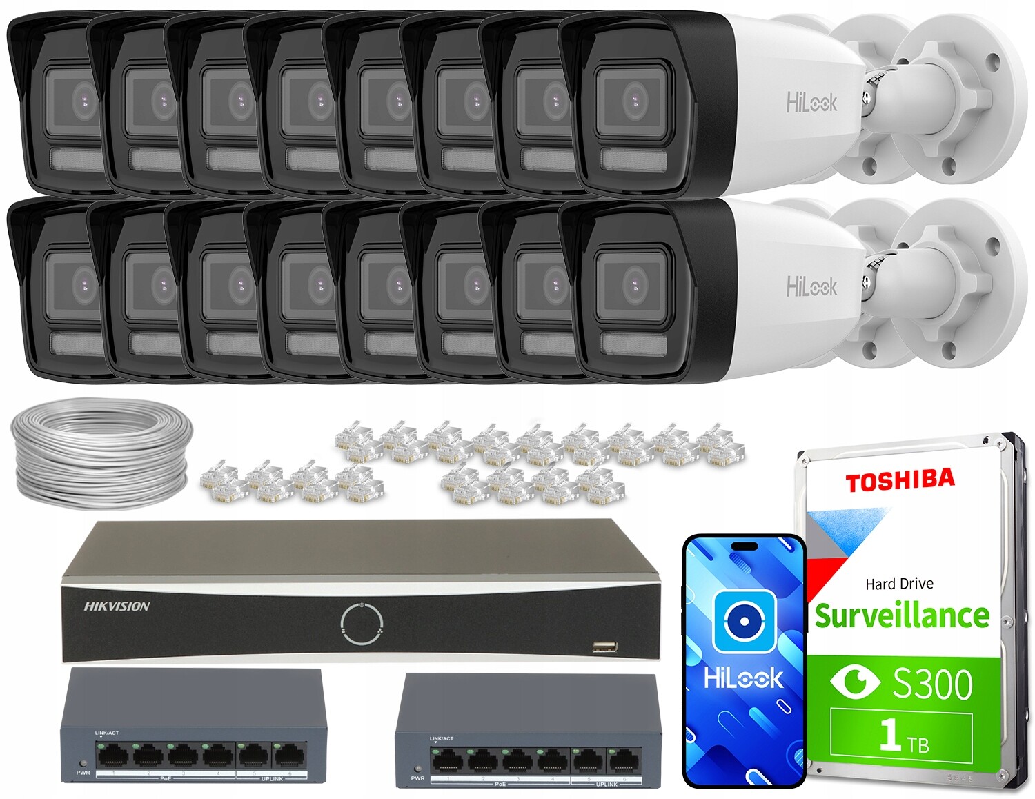 Sada pro monitorování Ip 16x IPCAM-B2-30DL Full Hd PoE Hybrid Light 20/30 m