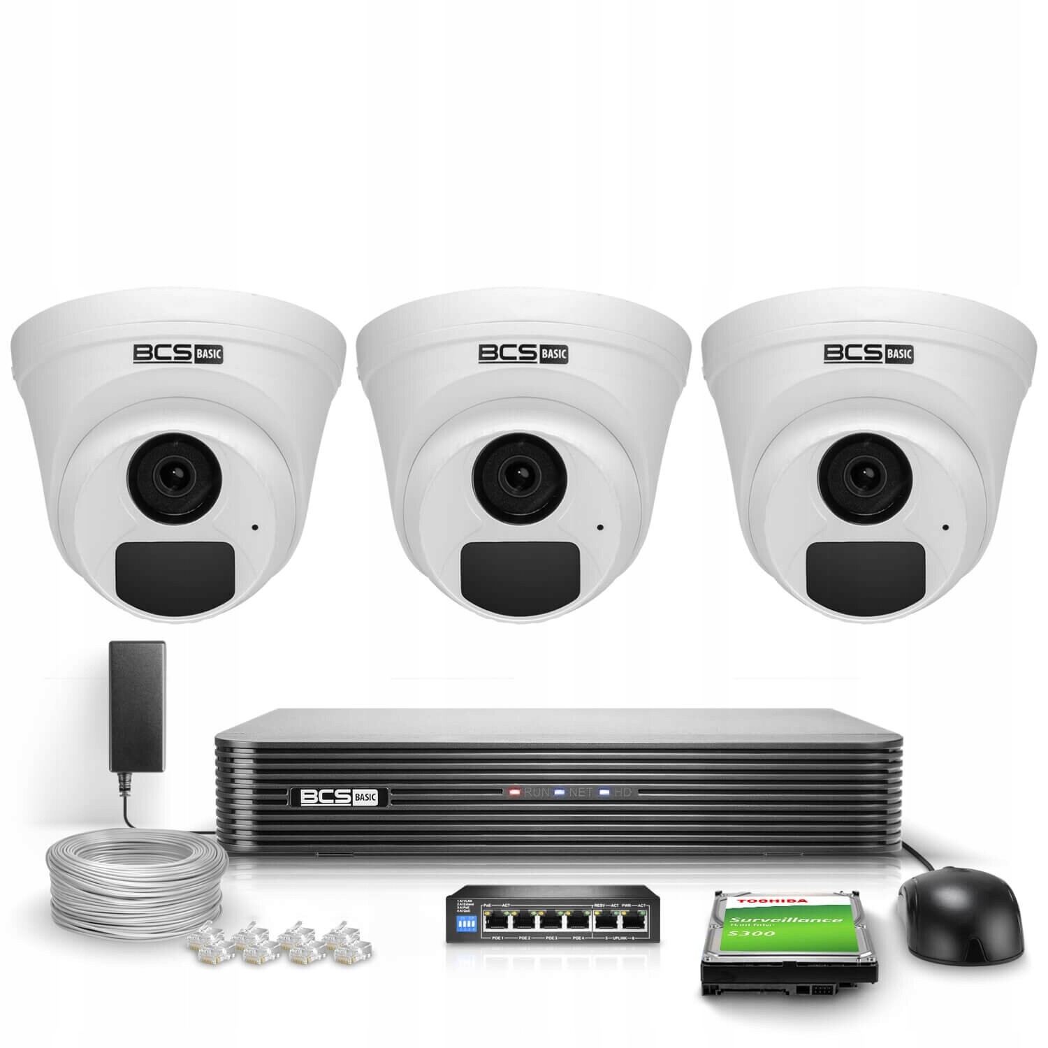 Sada pro monitorování Ip 3x BCS-B-EIP15FR3(2.0) 5Mpx Ir 30m PoE 1TB Audio