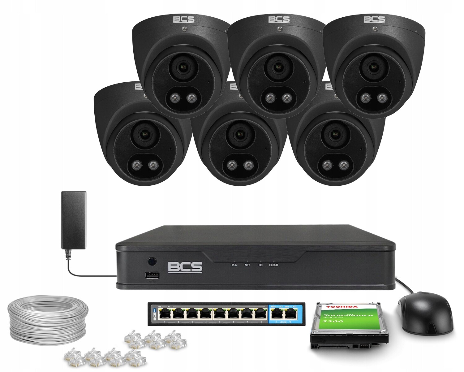 Sada pro monitorování Ip 6x BCS-P-EIP25FSR3L2-AI2-G 5Mpx Ir 30 m Wdr Ai