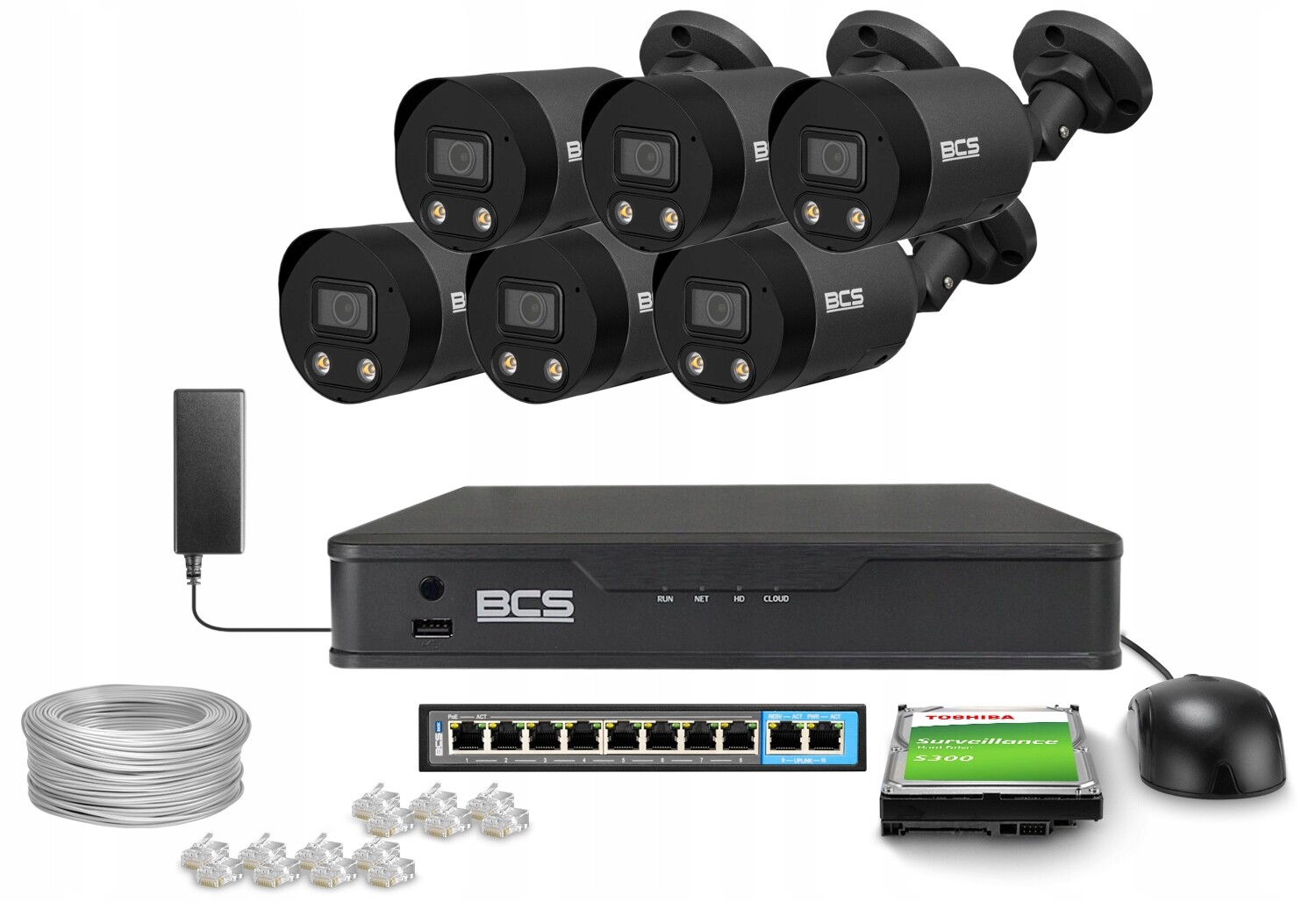 Sada pro monitorování Ip 6x BCS-P-TIP25FSR3L2-AI2-G 5Mpx Ir 30 m bílé světlo