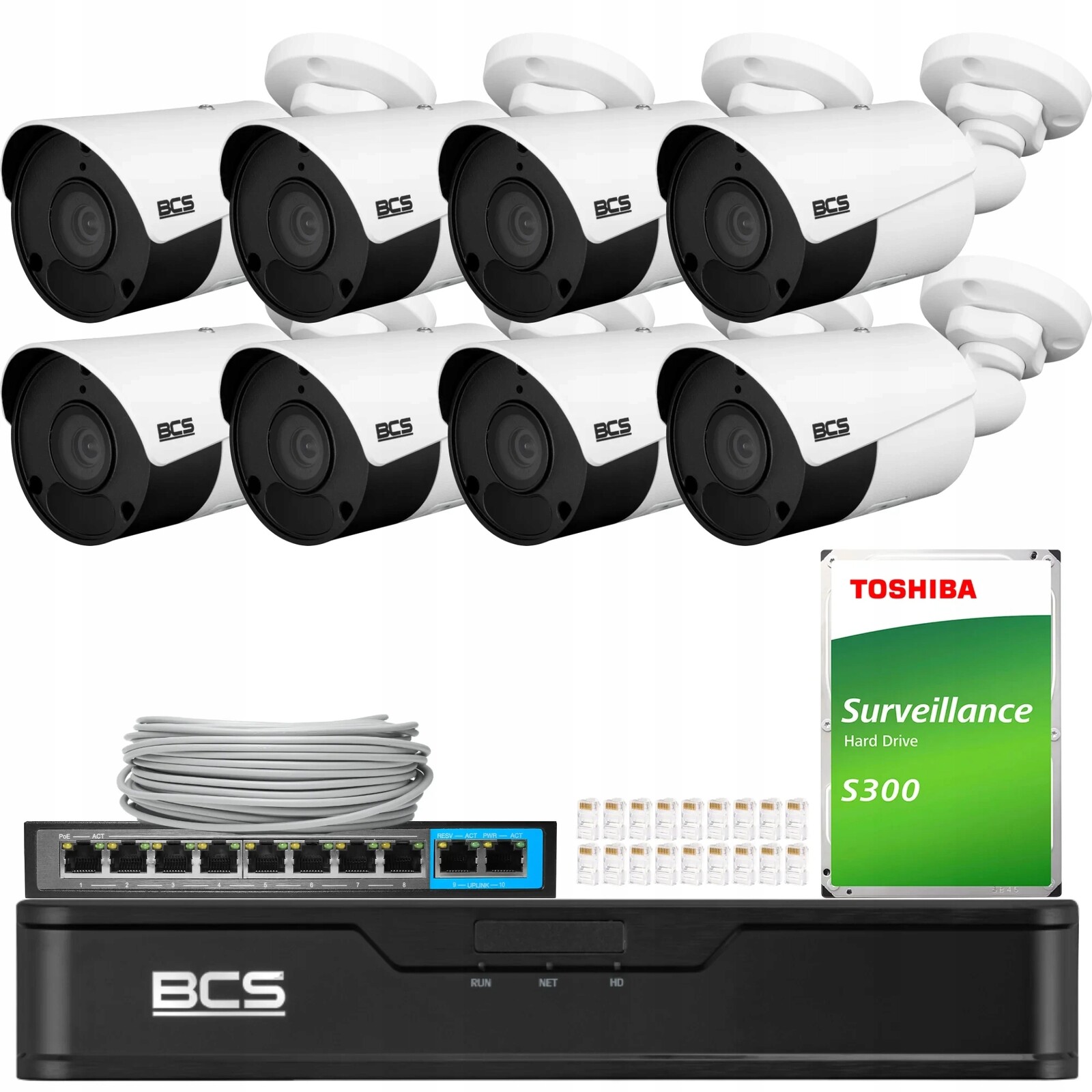 Monitorovací sada 8x BCS-P-TIP15FSR5 5Mpx Ir 30m PoE switch disk