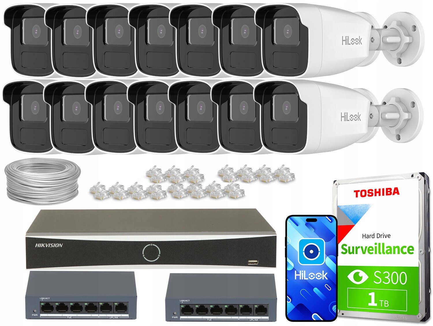 Ip monitorovací sada 14x IPCAM-B2-50IR Full Hd Ir 50 m