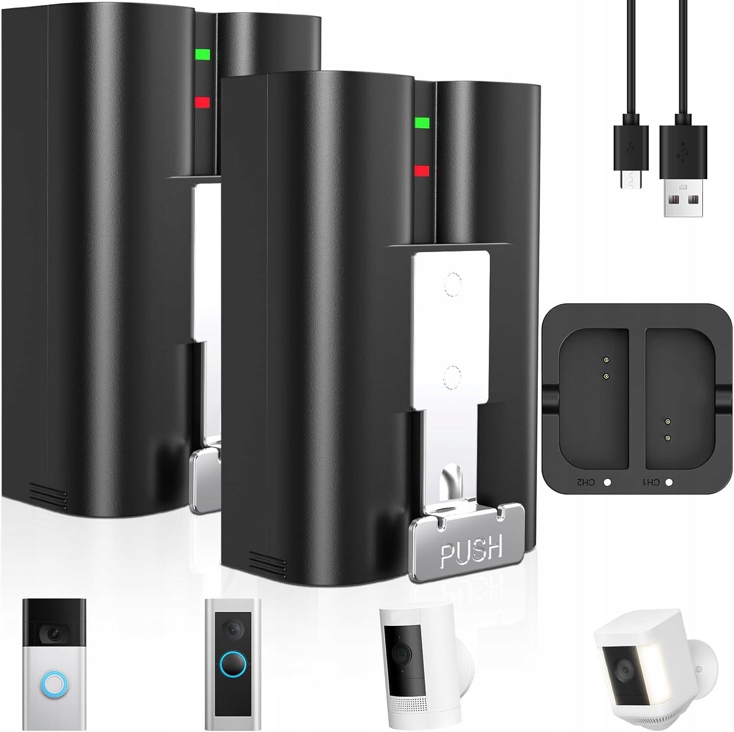 2x náhradní baterie RV4 s nabíjecí stanicí pro interkom kamery Ring 6040 mAh