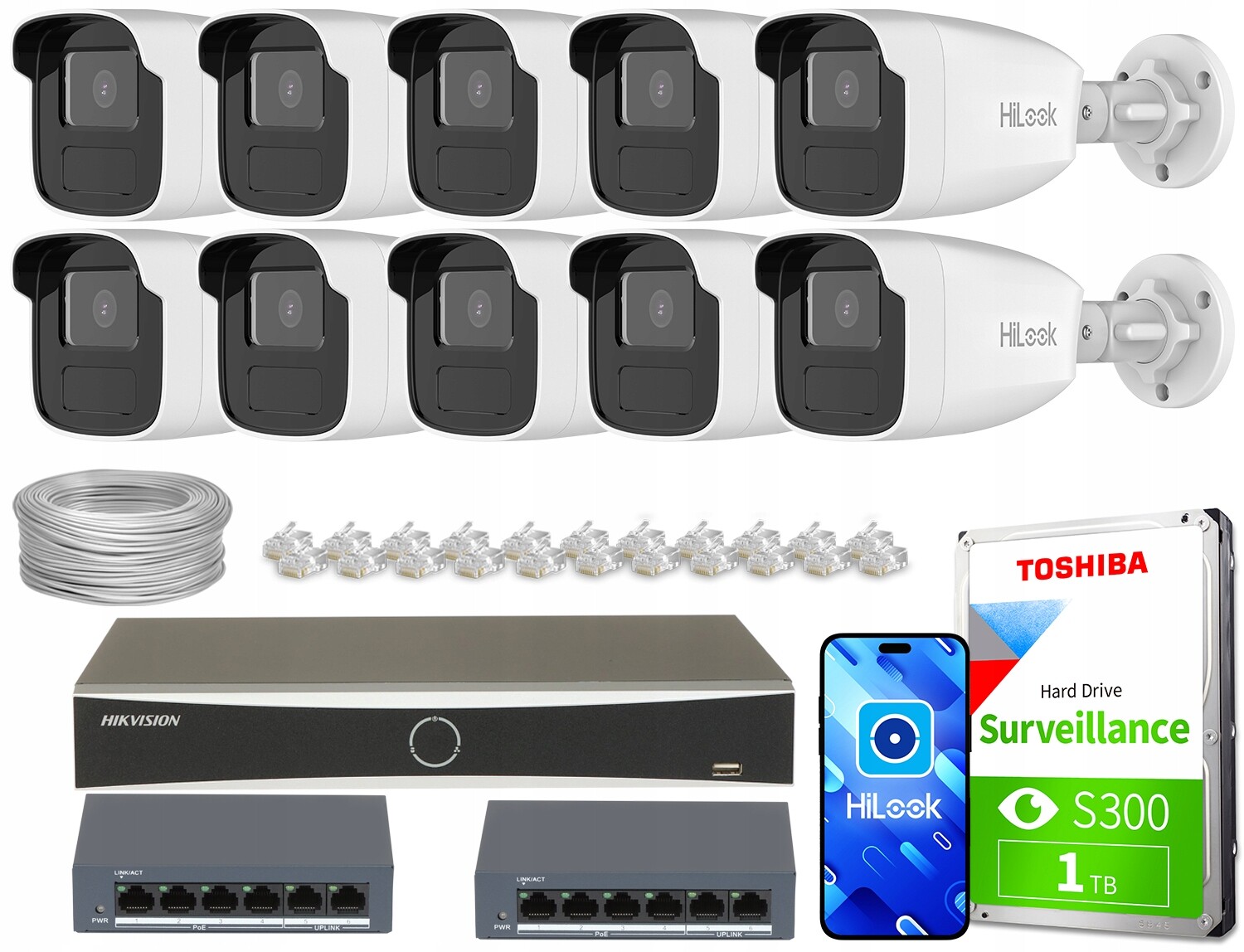 Ip monitorovací sada 10x IPCAM-B2-50IR Full Hd Ir 50 m