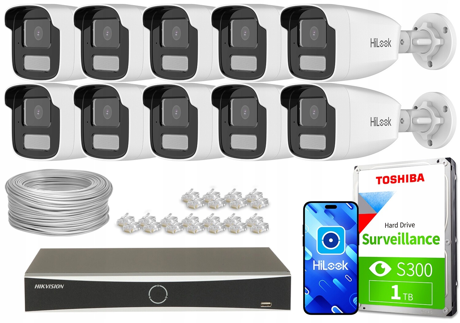 Sada pro monitorování Ip 10x IPCAM-B4-30DL DS-7616NXI-K2/16P(D) 4Mpx