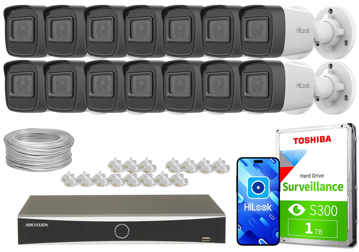 Sada pro monitorování Ip 14x IPCAM-B4-P 4 mpx DS-7616NXI-K2/16P(D) 2K+ PoE