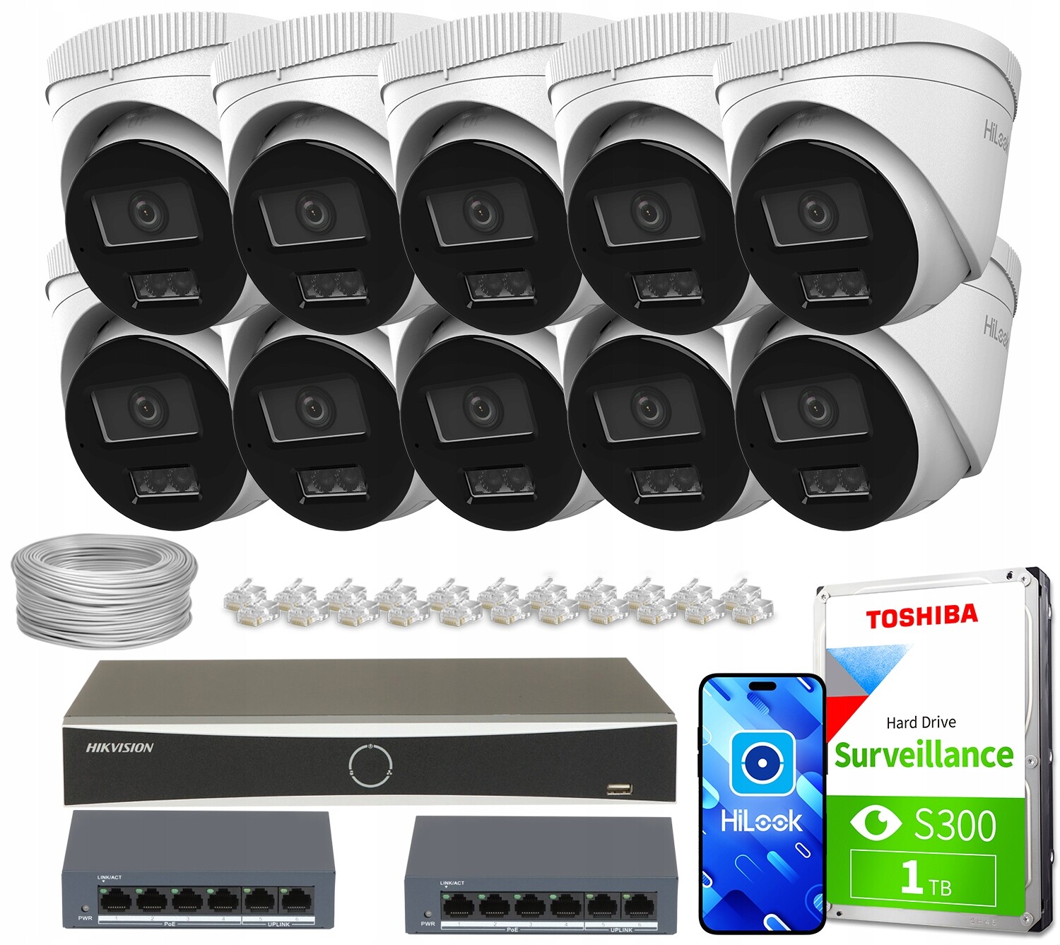 Ip monitorovací sada 10x IPCAM-T2-30DL FullHD Dual-Light 30 m