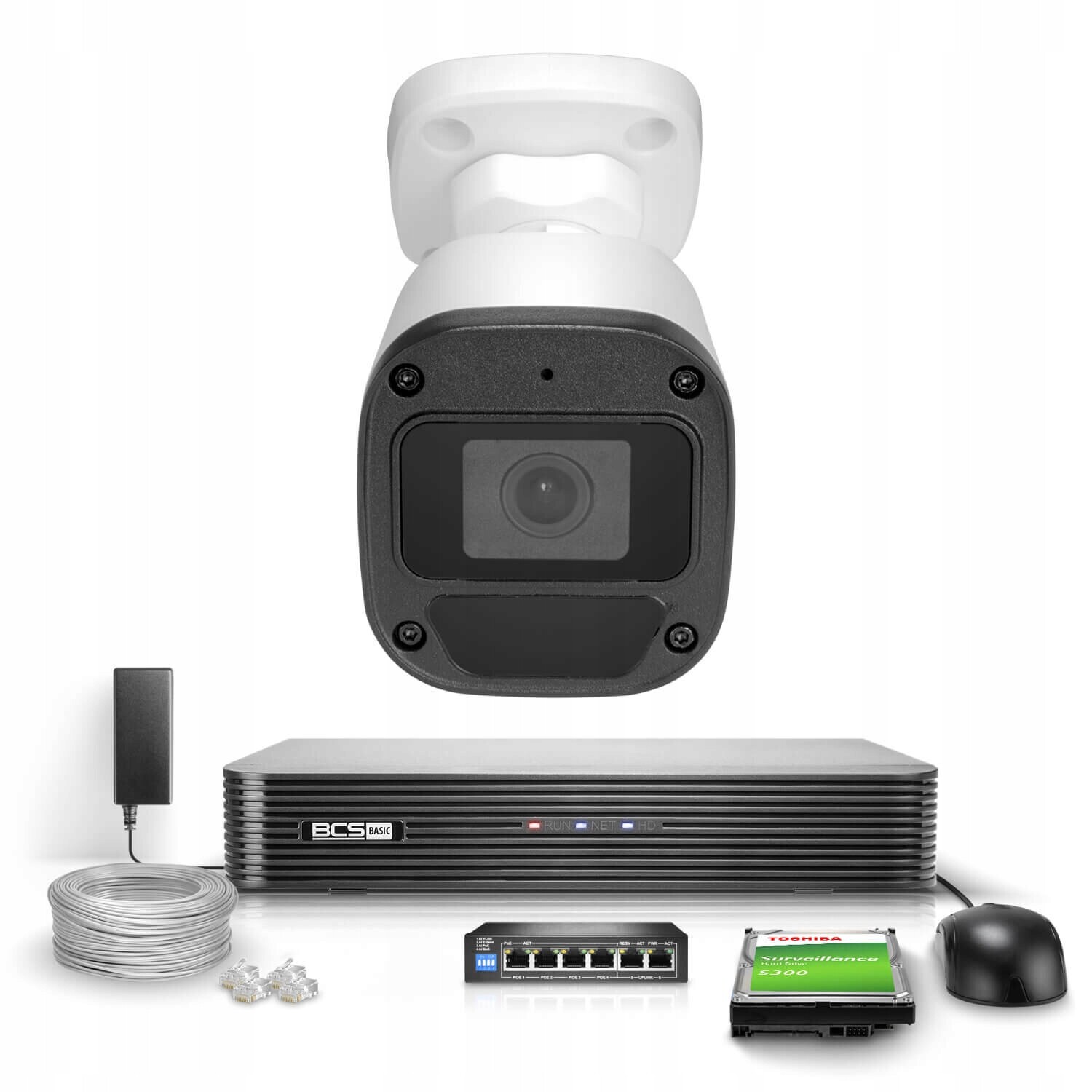 Sada Ip monitorování 1x kamery BCS-B-TIP15FR3(2.0) 5Mpx Ir 30 m PoE 1TB