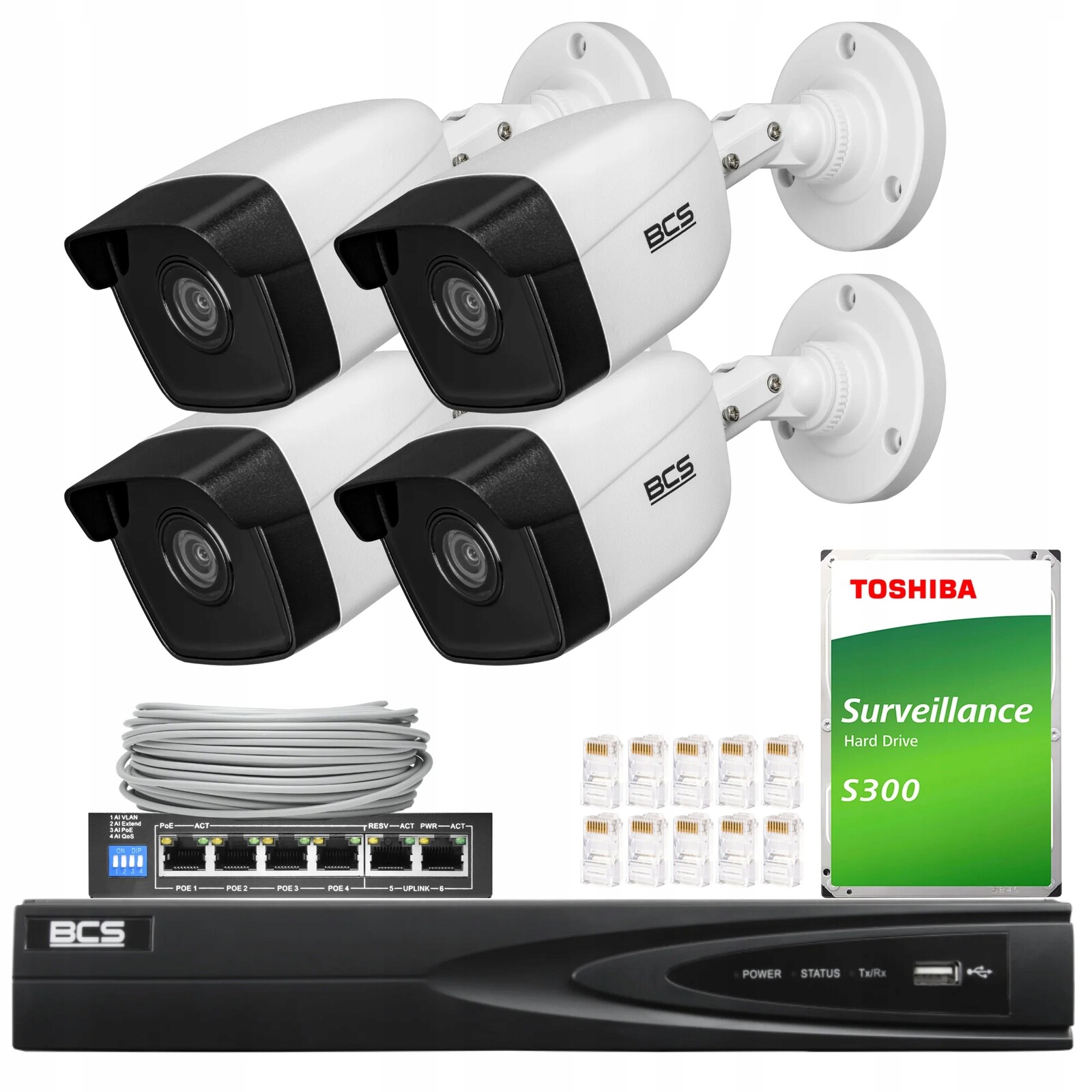 Ip monitorovací sada 4x BCS-V-TIP16FSR3L3(2) 5Mpx 1TB H265 2.8mm Ir 30 m