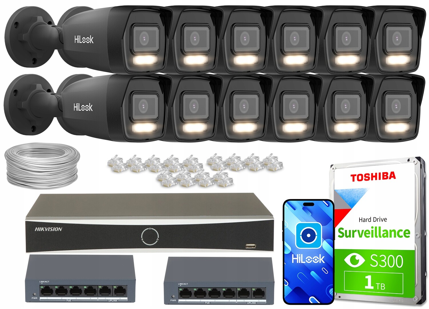 Sada pro monitorování Ip 12x IPCAM-B4-30DL Black 4Mpx Hybrid Light 20m/30m